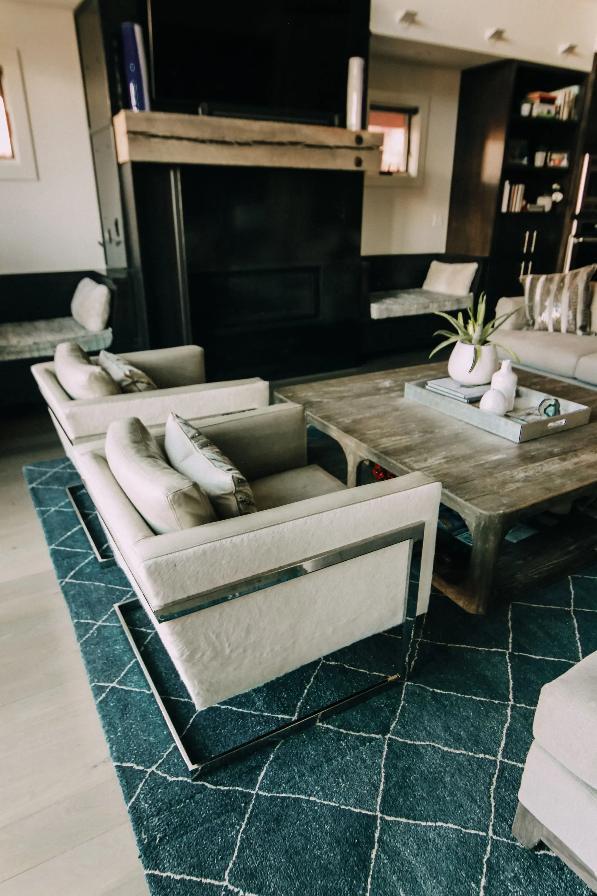 modern comfortable accent club chairs in telluride mountain townhome living family room