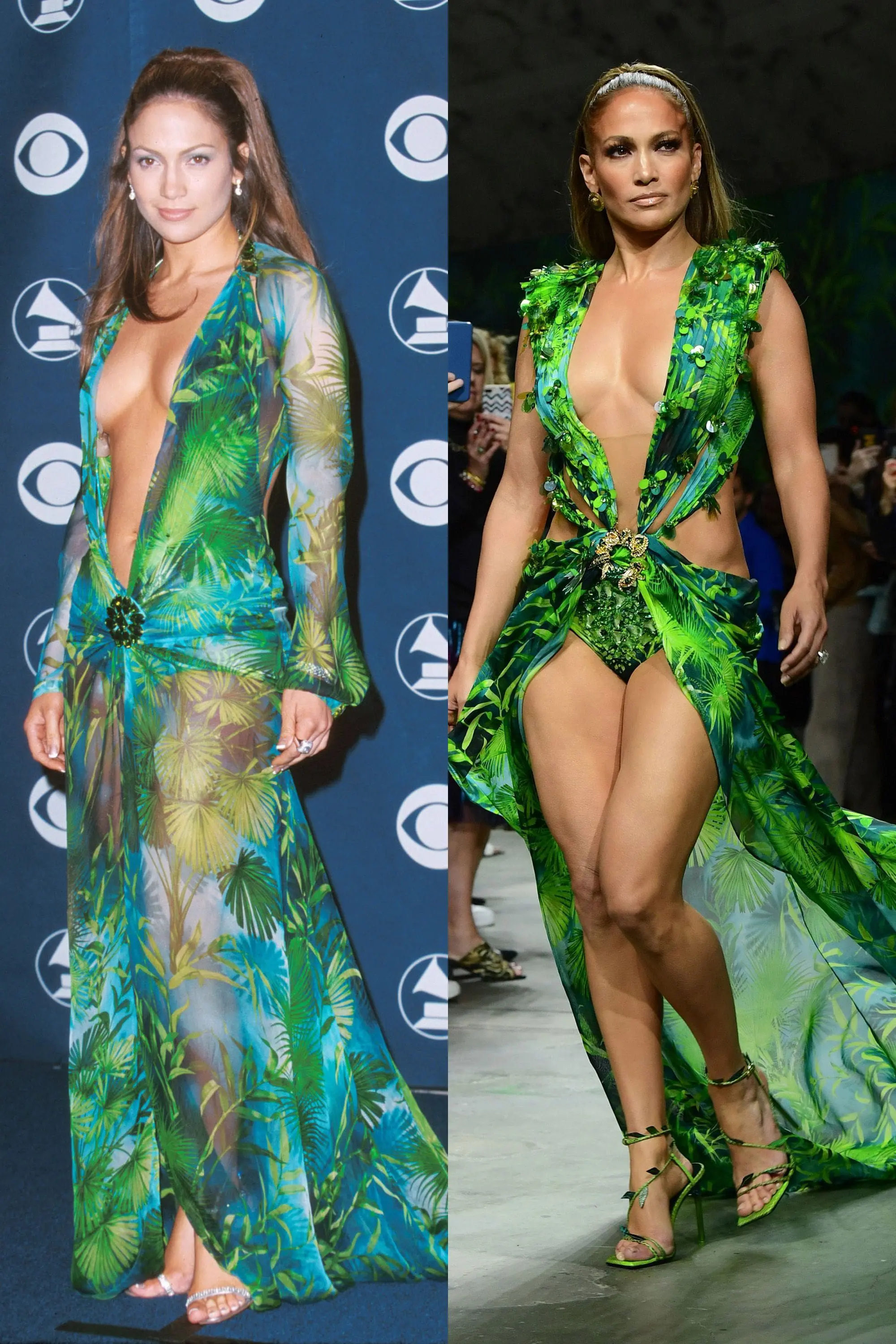 jennifer lopez palm print versace green dress grammy's gown
