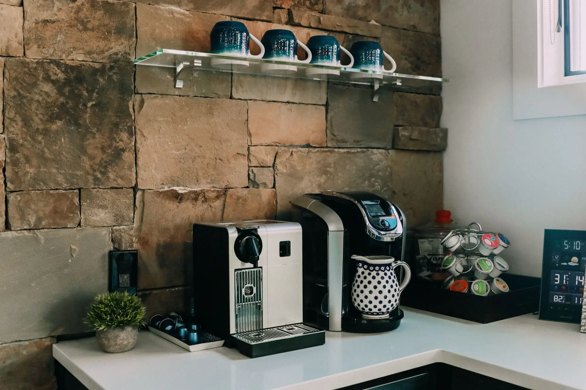 how to update wet bar into family friendly coffee bar, carbonator, coffee maker, espresso machine, mugs