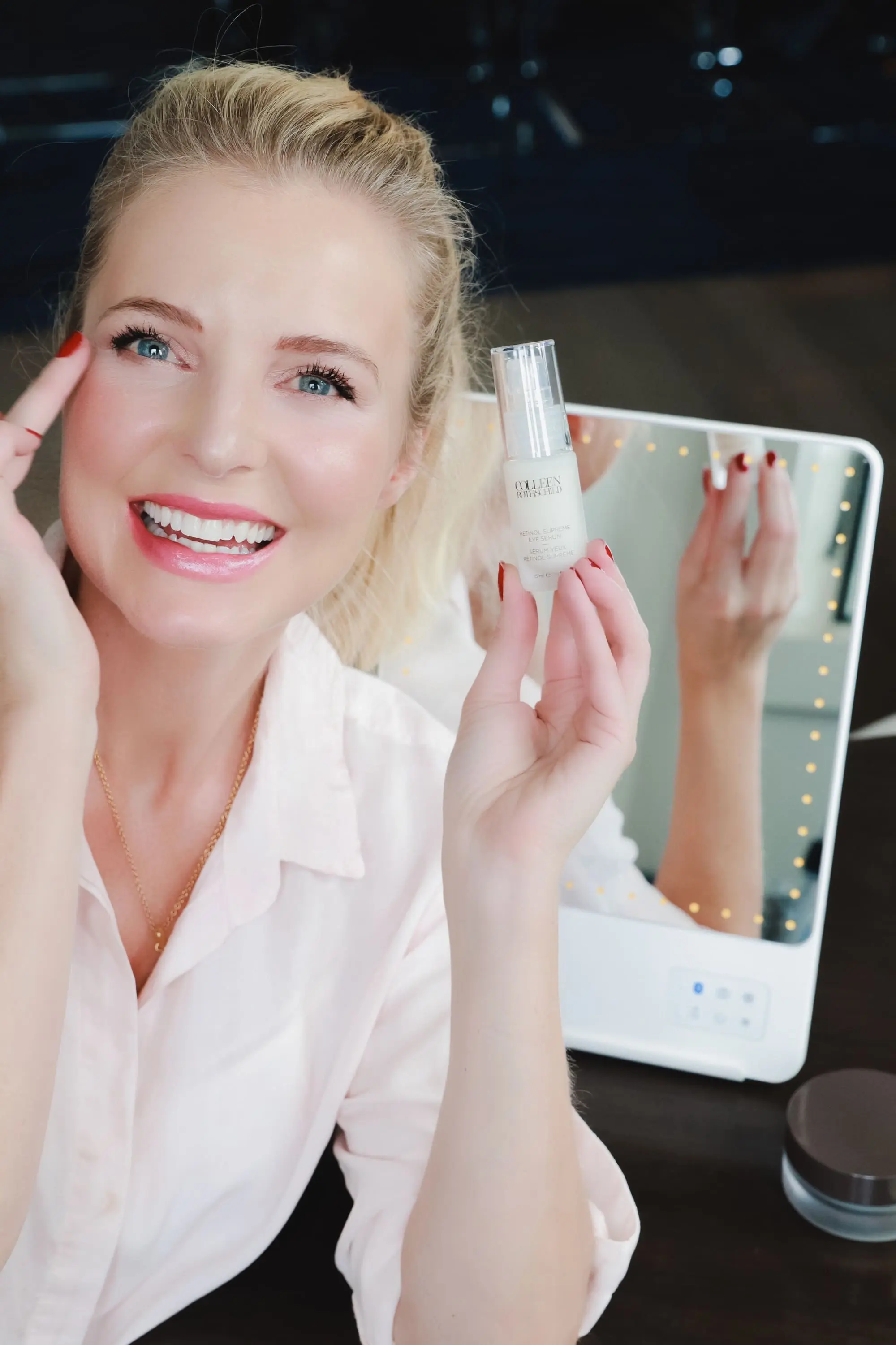 Favorite Skincare Brand, Erin Busbee of Busbee Style using the Colleen Rothschild Retinol Supreme Eye Serum in Telluride, Colorado