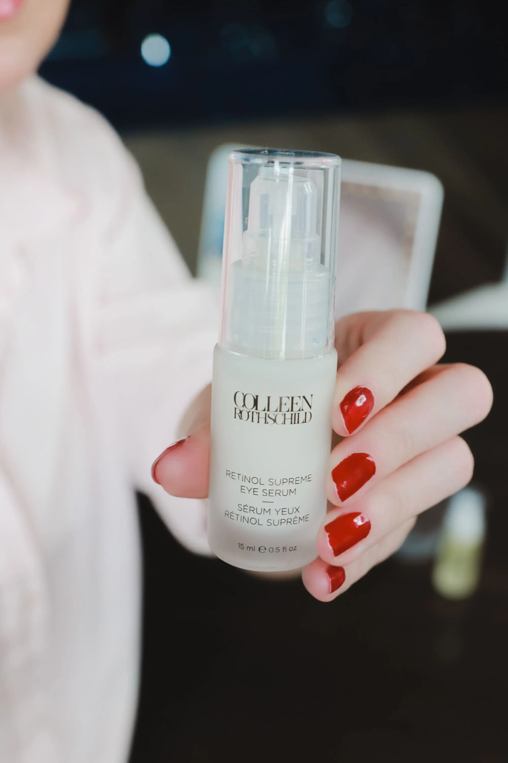 Favorite Skincare Brand, Erin Busbee of Busbee Style using the Colleen Rothschild Retinol Supreme Eye Serum in Telluride, Colorado