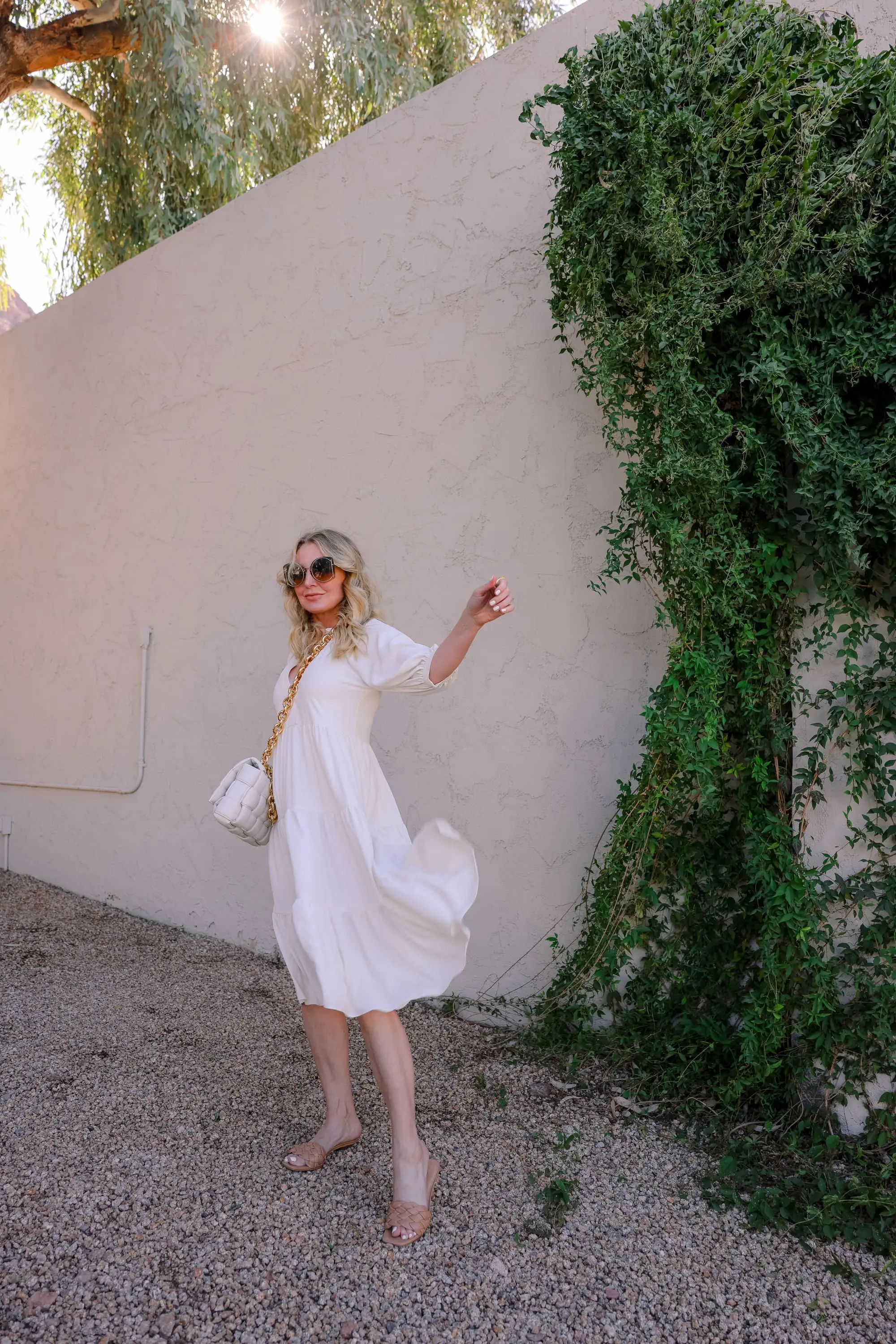 white midi length white dress