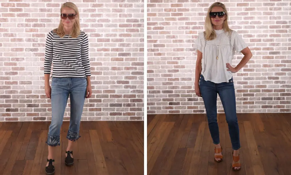 How to look younger, don't look frumpy, erin busbee, ditch dated jeans. embroidered jeans, j brand natasha jeans