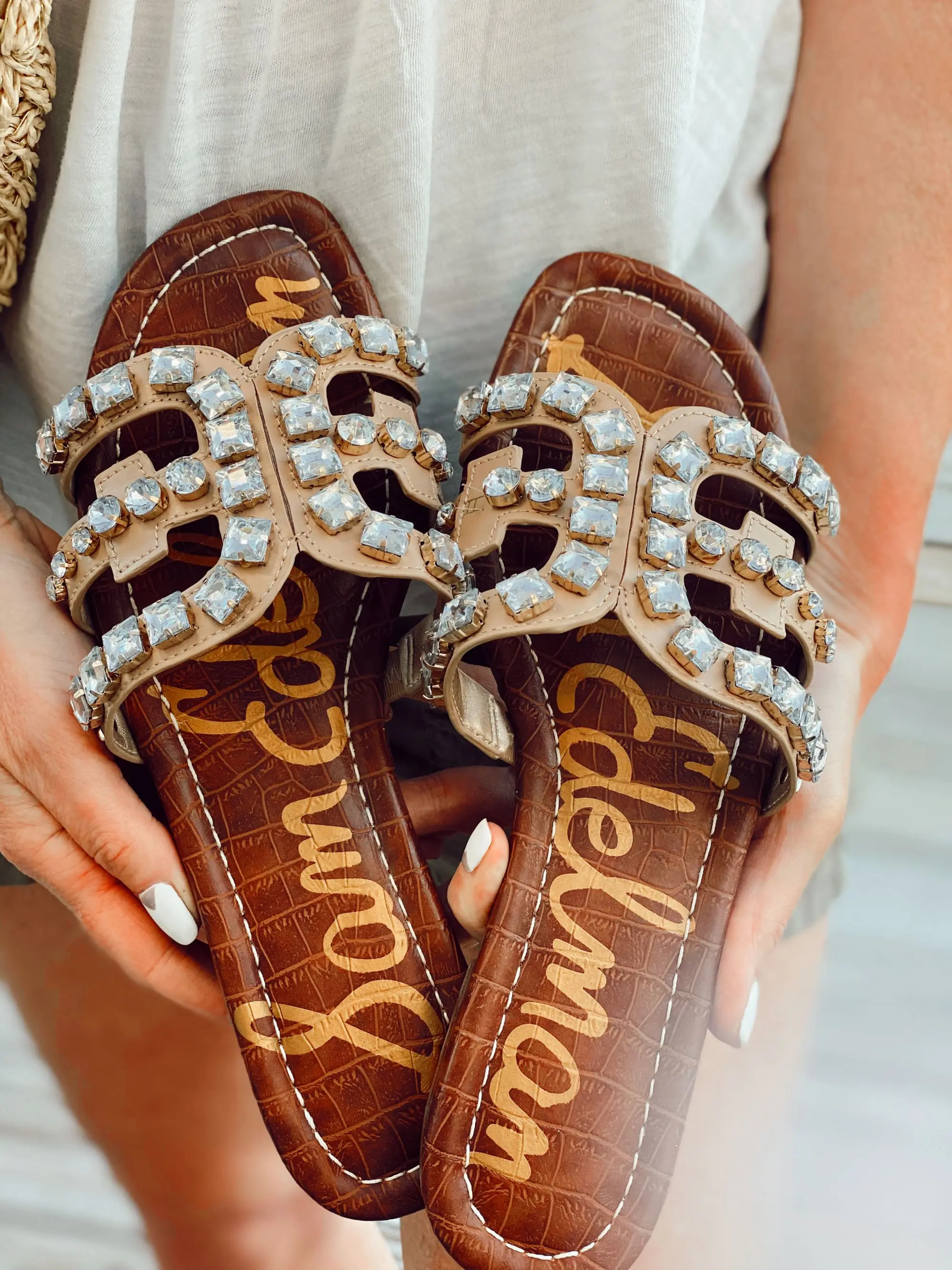 summery slide on sparkly sandals by Sam Edelman