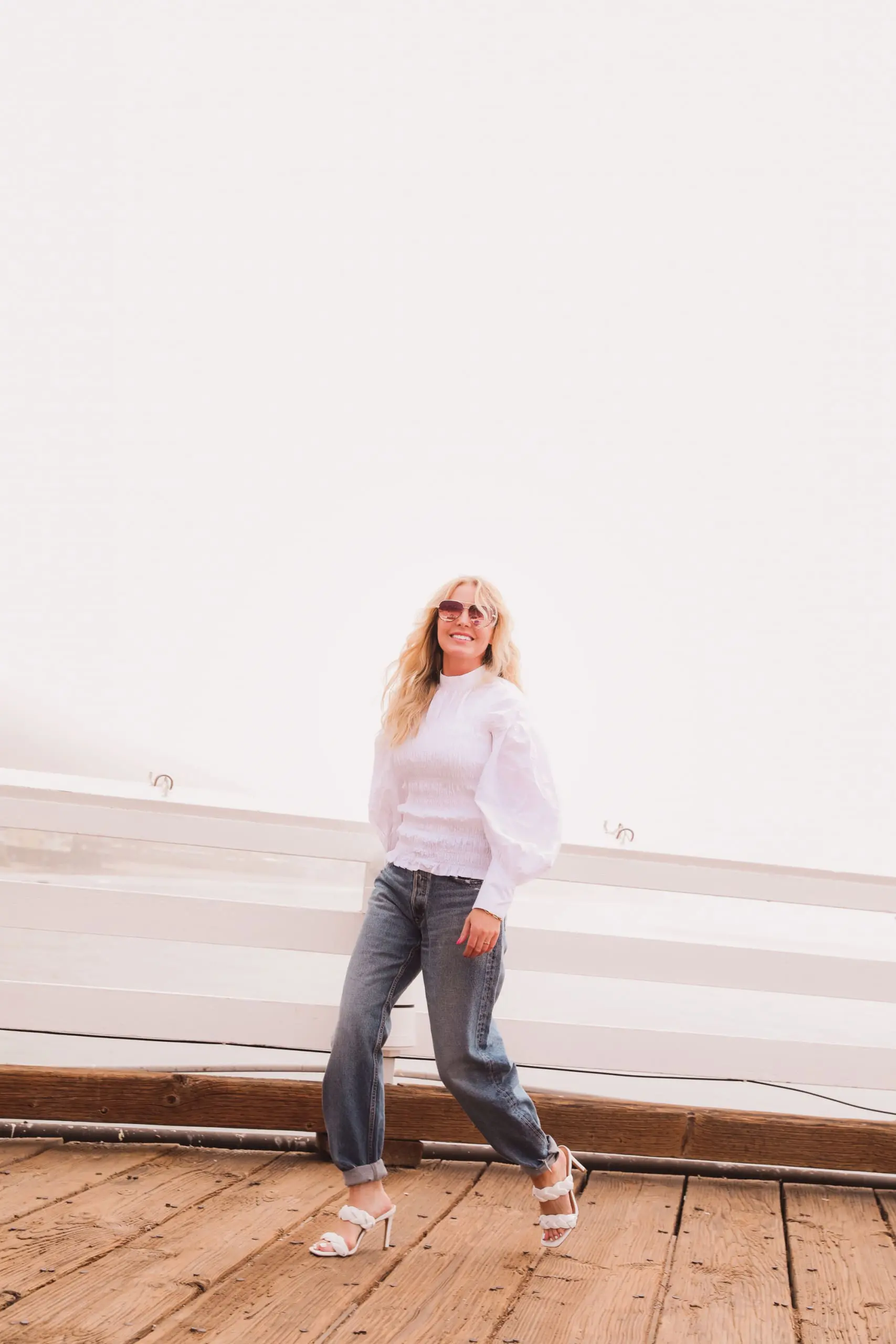 baggy jeans, how to wear baggy jeans, baggy jeans over 40, ganni puff sleeve top, moussy baggy jeans, express braided sandals, best baggy jeans