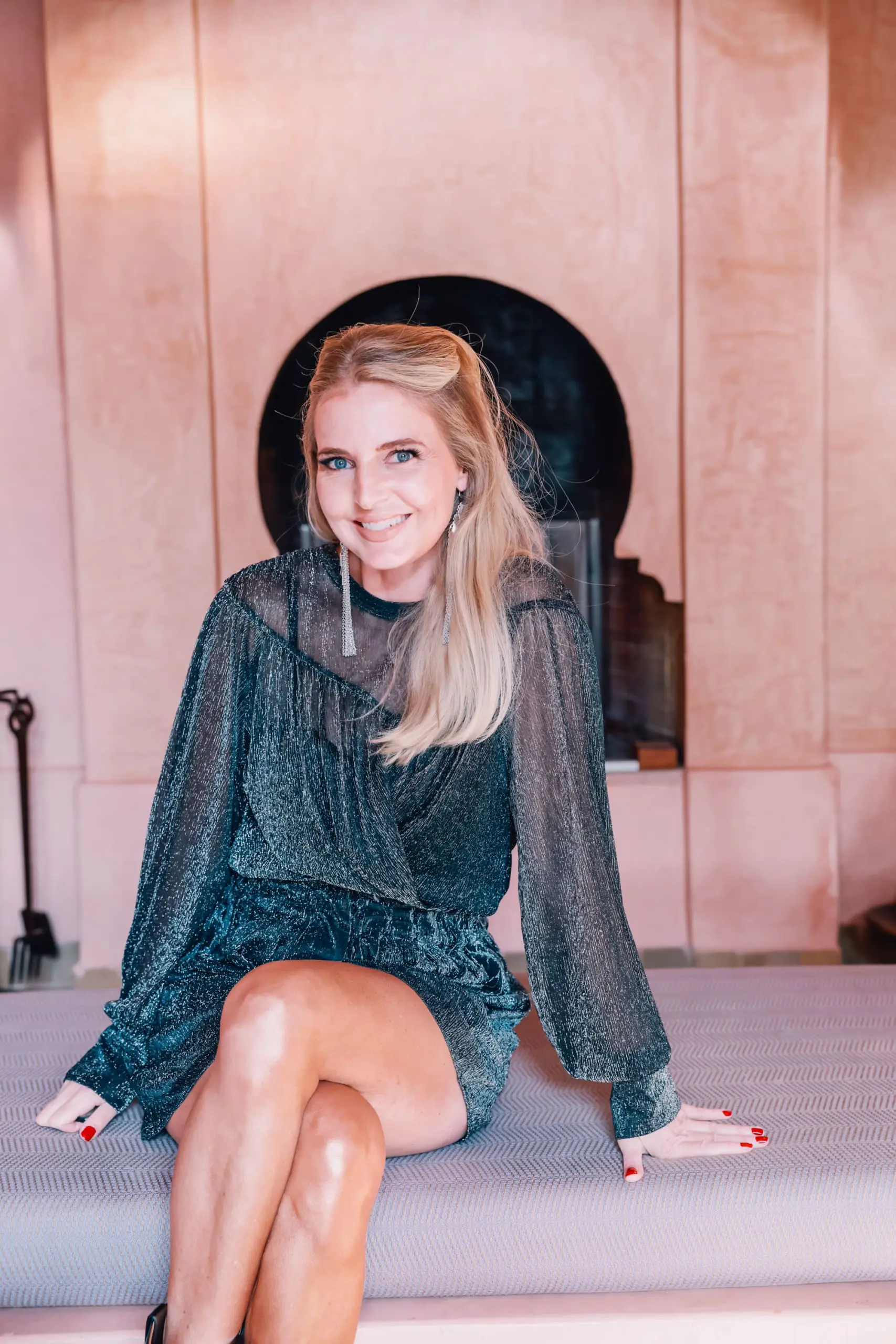 holiday party outfits, holiday party outfits 2021, holiday outfits, christmas party outfits, what to wear holiday, holiday outfits over 40, what to wear to holiday party, metallic holiday outfit, metallic iro blouse, metallic iro shorts, isabel marant black boots, erin busbee, marrakesh, morocco