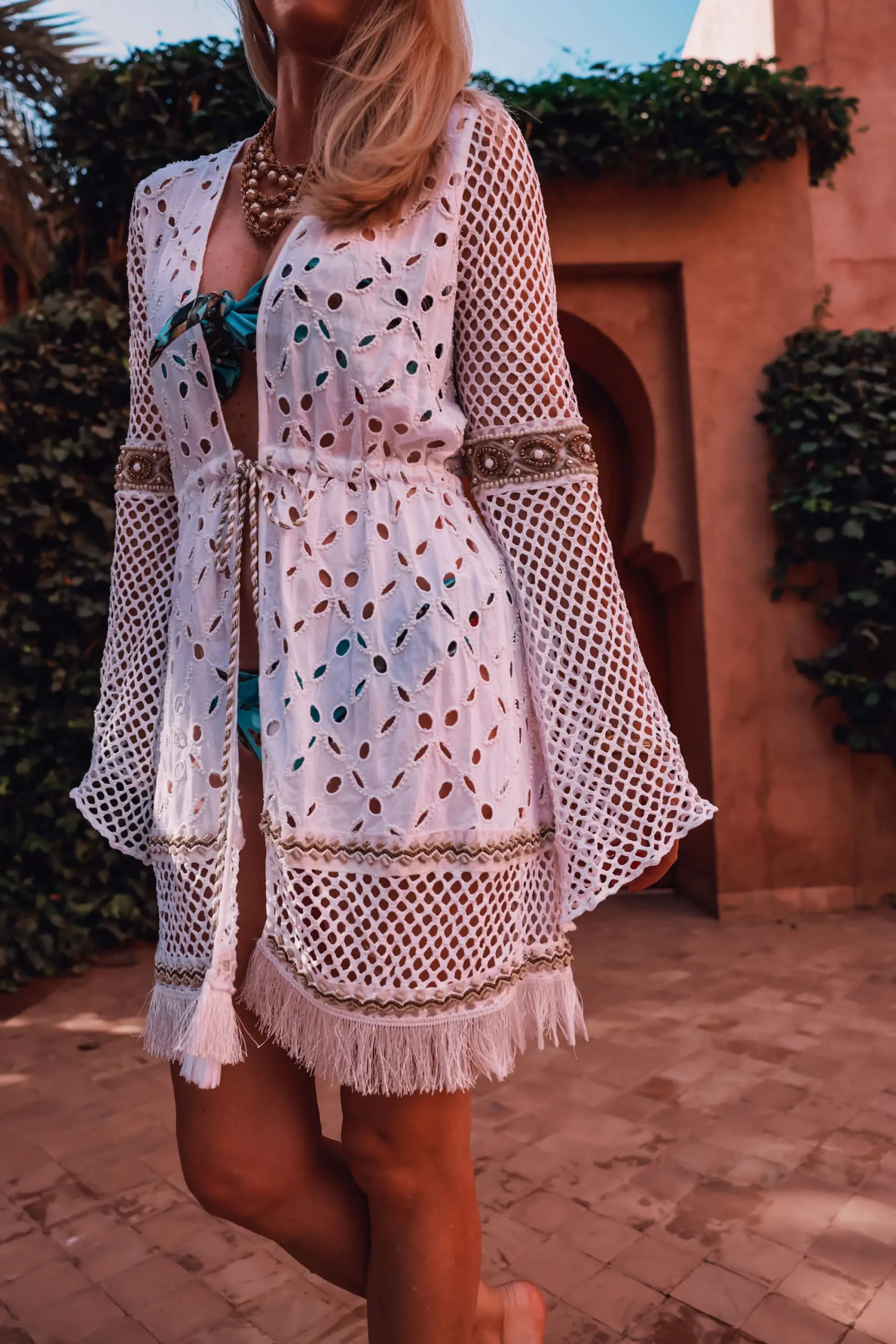 swimsuit cover-ups, swimsuits coverups, best coverups, best swimsuits coverups over 40, erin busbee, marakech, morocco,ramy brook beaded crochet coverup, patbo printed bikini swimsuit