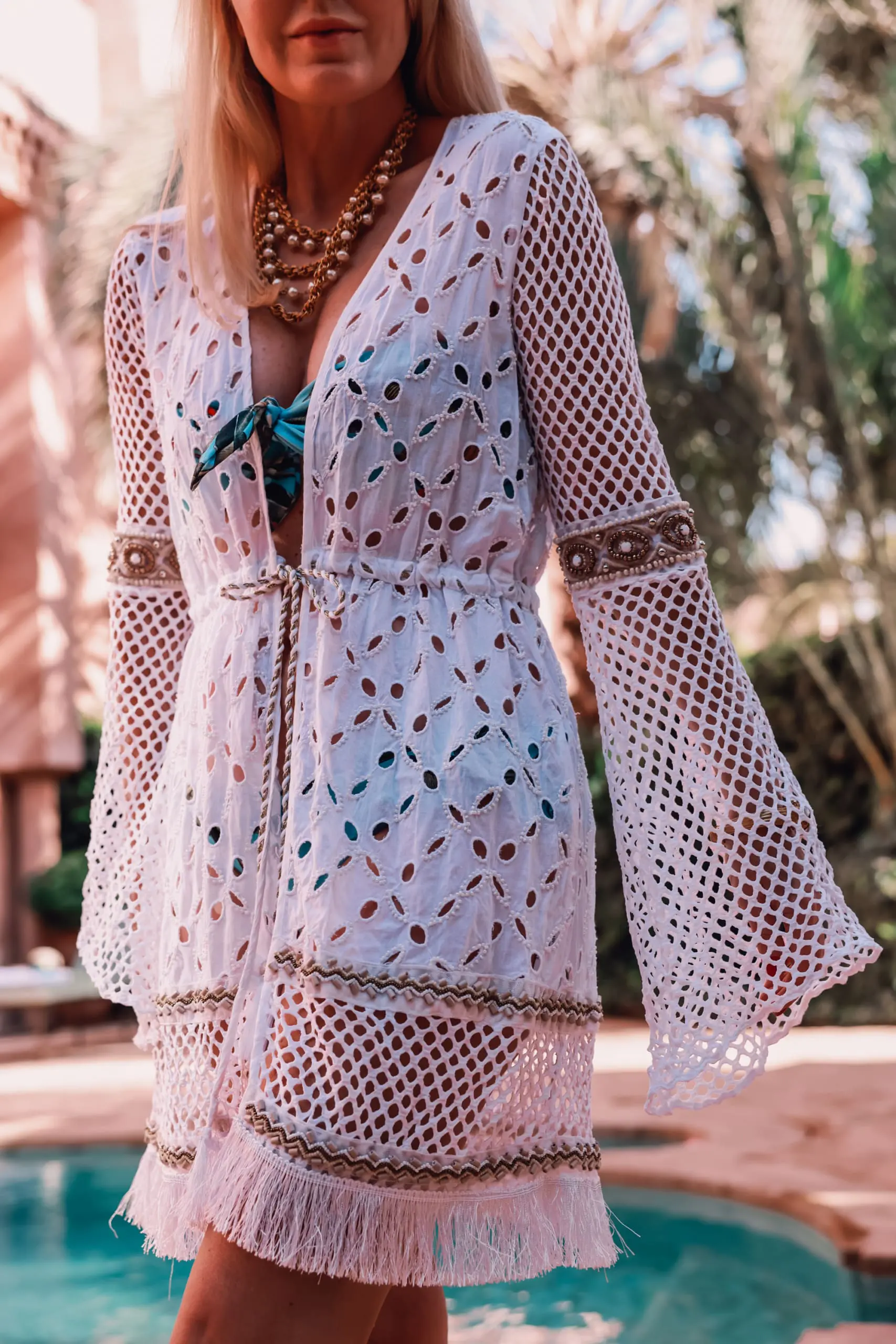 swimsuit cover-ups, swimsuits coverups, best coverups, best swimsuits coverups over 40, erin busbee, marakech, morocco,ramy brook beaded crochet coverup, patbo printed bikini swimsuit