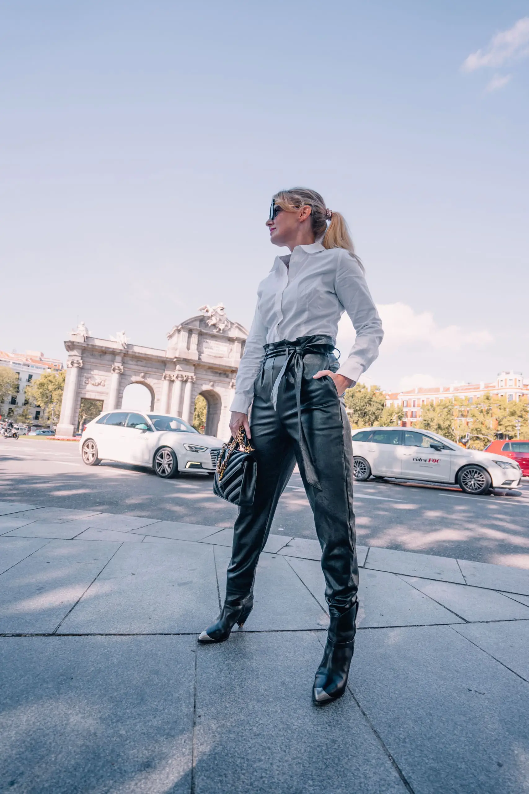 how to style tie-waist paperbag leather pants