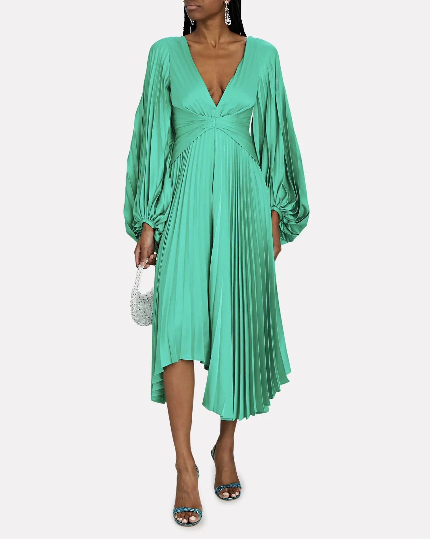 bustier midi dress with sleeves Ellie Puffy Sleeve Seam Bustier Midi Dress In Sage