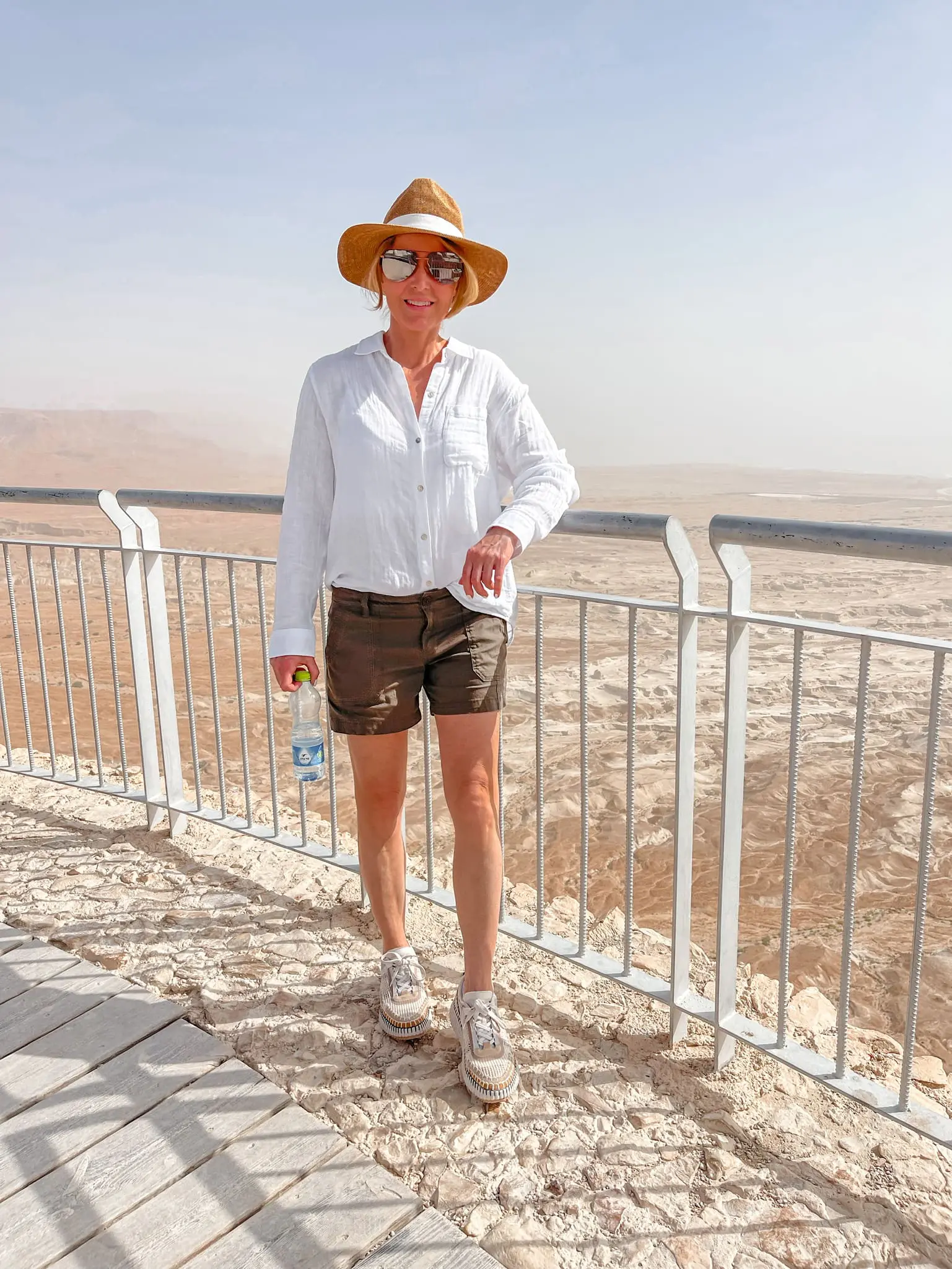 planning a trip to the middle east, where to go in the middle east, how to plan a trip to the middle east, Masada National Park, Israel, erin busbee, busbee style, busbee family travels, Masada National Park trip, snake path, hiking in masada, hiking the snake path, rails cotton top, backcountry green shorts, chloe sneakers