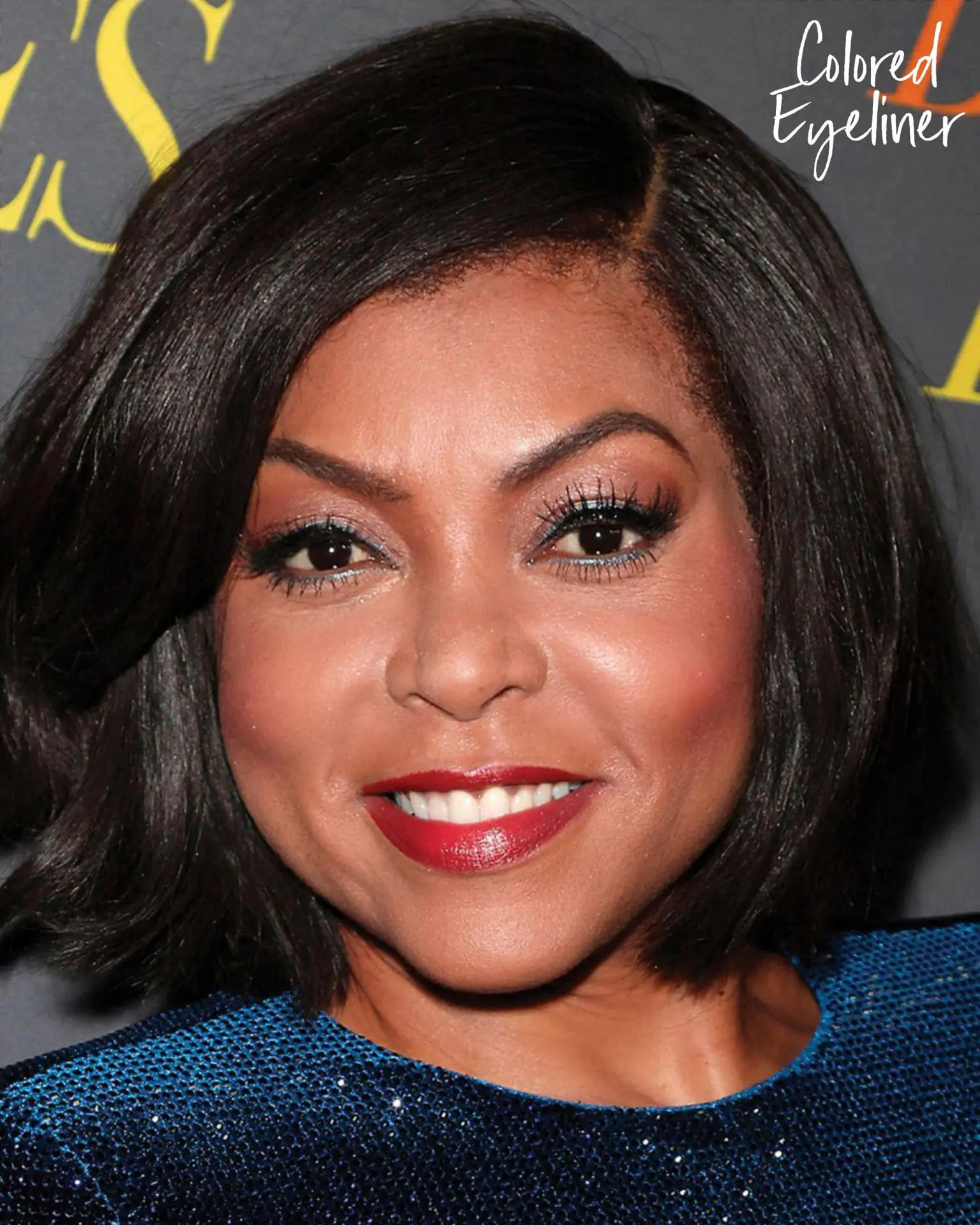 wearable summer makeup trends, celebrity makeup trends, summer makeup, best beauty trends, summer makeup looks, makeup for mature women, beauty trends makeup, summer makeup trends, colored eye liner trend, easy summer makeup, Taraji P Hensen with colored eyeliner face makeup