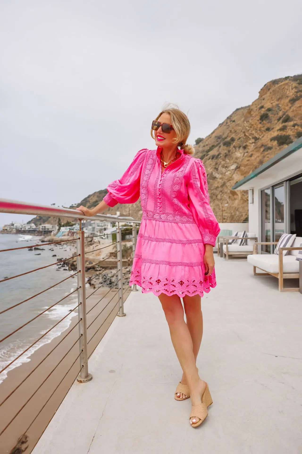 pink fashion finds, pink fashion finds 2022, best pink fashion finds, pink dress, hot pink dress, alice + olivia clark lace detail long sleeve cotton dress, hot pink dress, pink mini dress, luxe pink finds, pink designer finds, pink designer clothes, pink designer shoes, pink designer heels, pink designer handbags