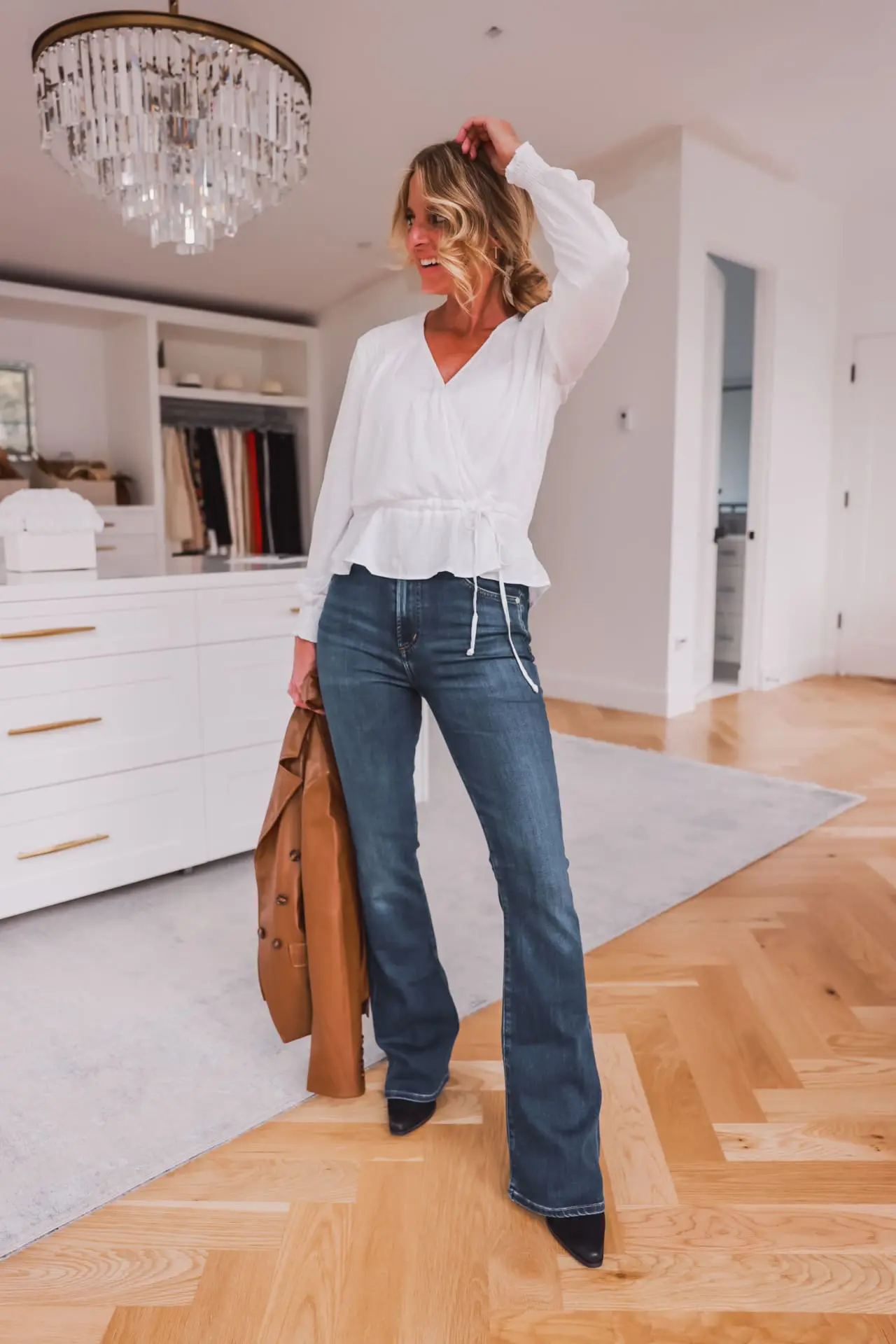 cloth & stone white wrap front top and jeans