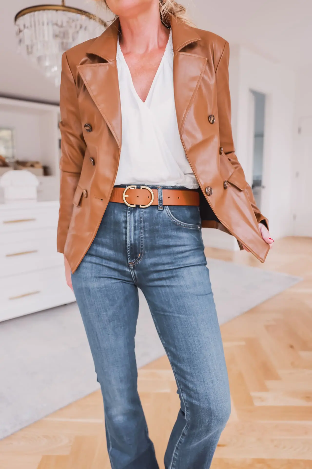 brown evereve faux leather blazer