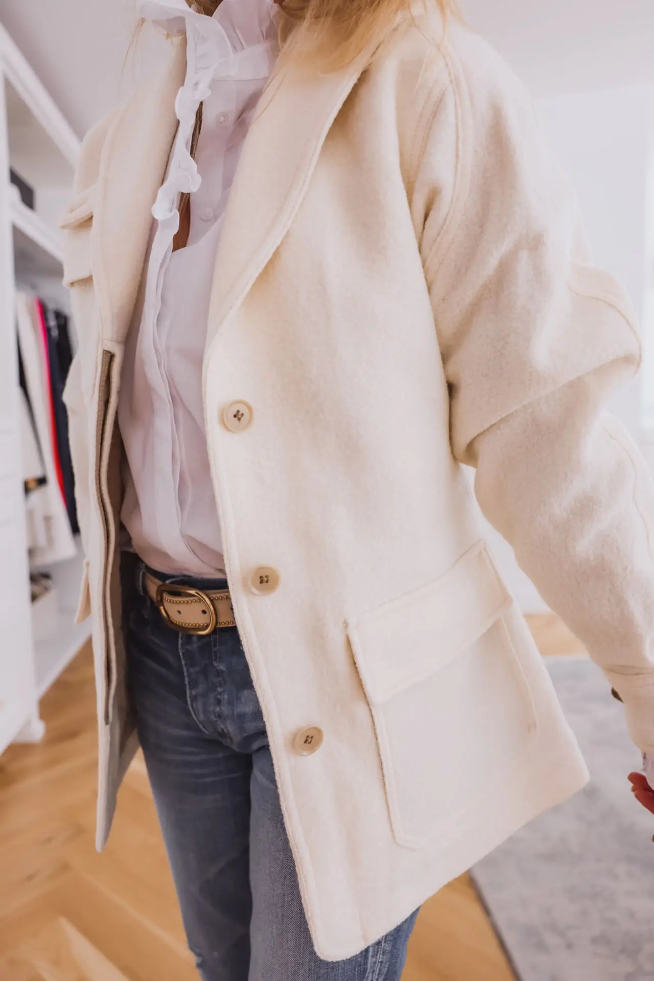 boucle cargo jacket with jeans