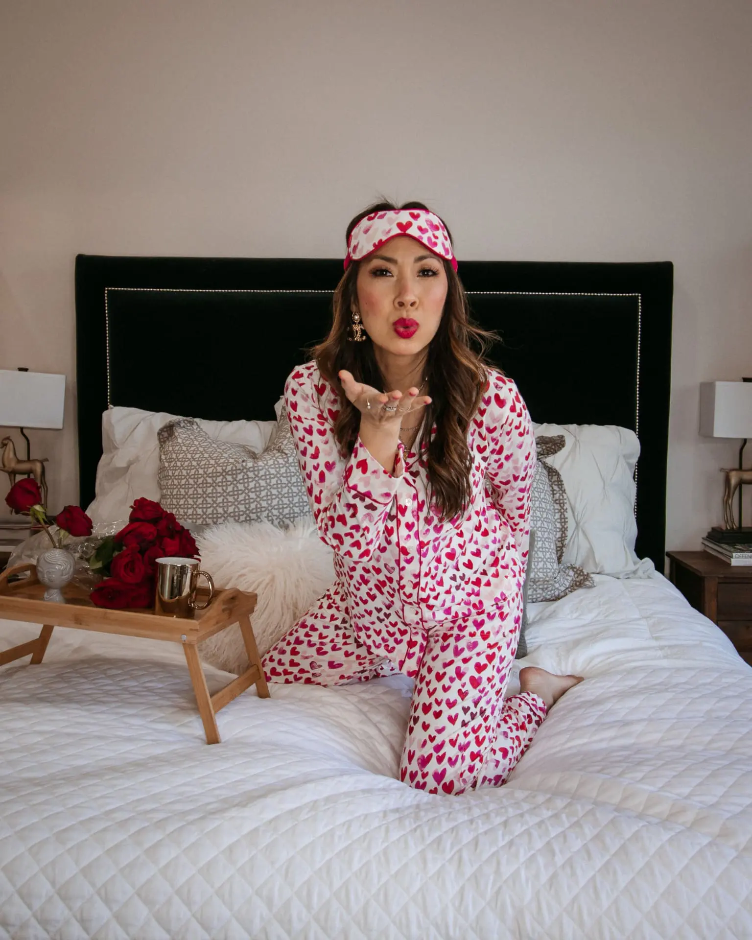 pink and red hearts pajamas