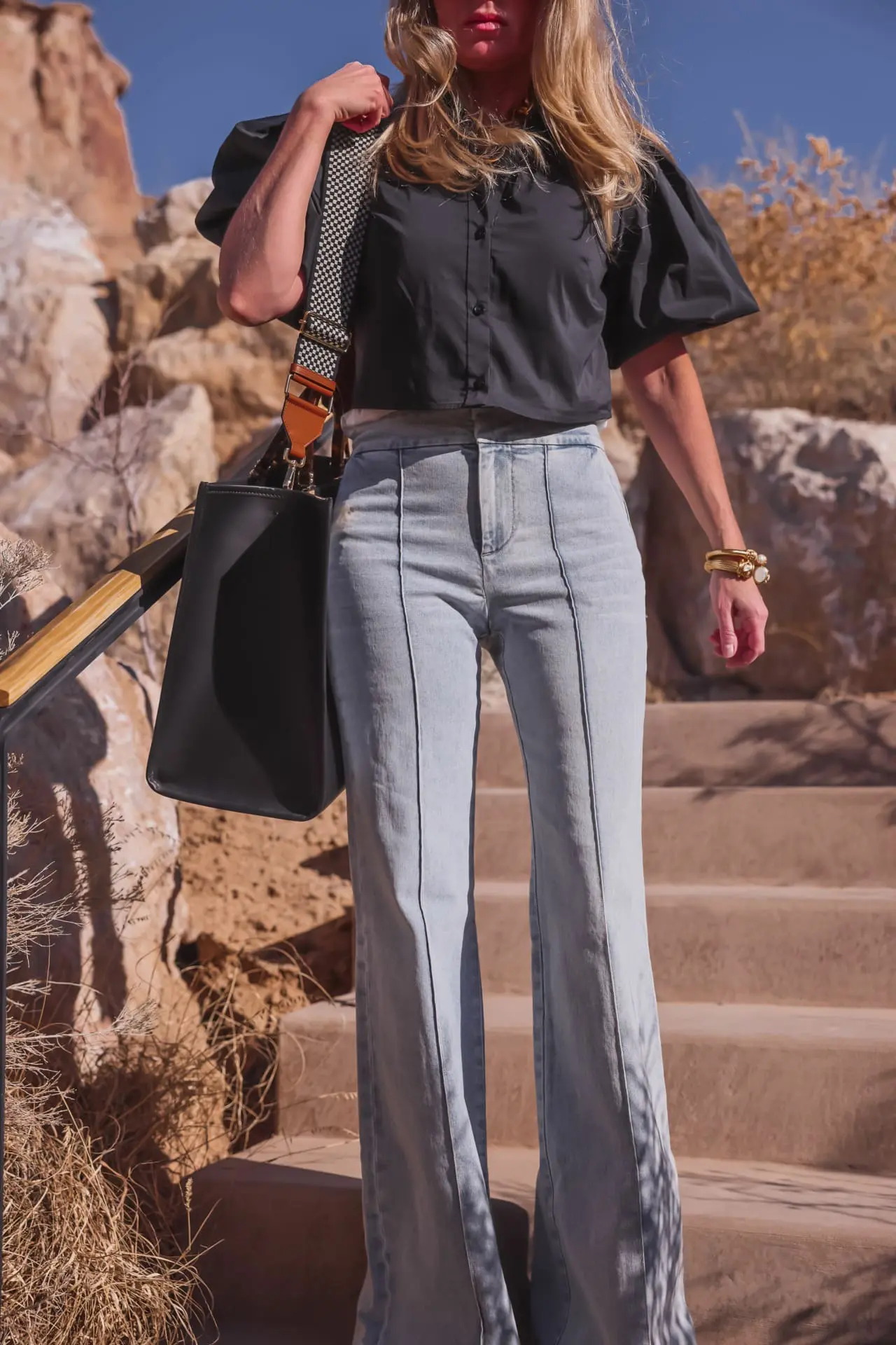 cropped puff sleeve shirt outfit