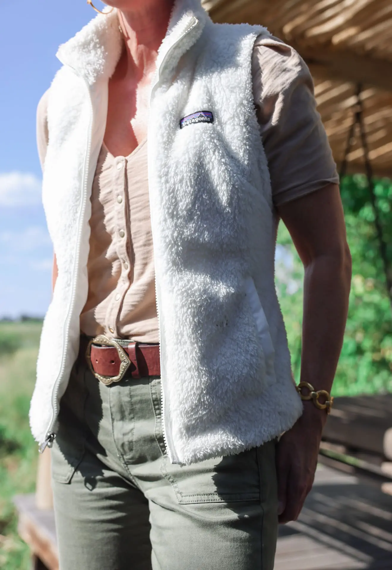 white patagonia fleece vest