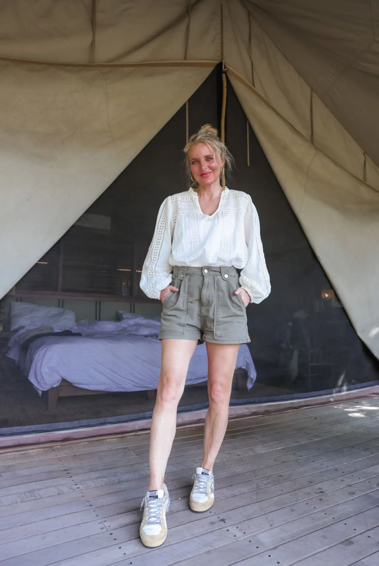 White Top & Green Shorts Chic Africa Outfits