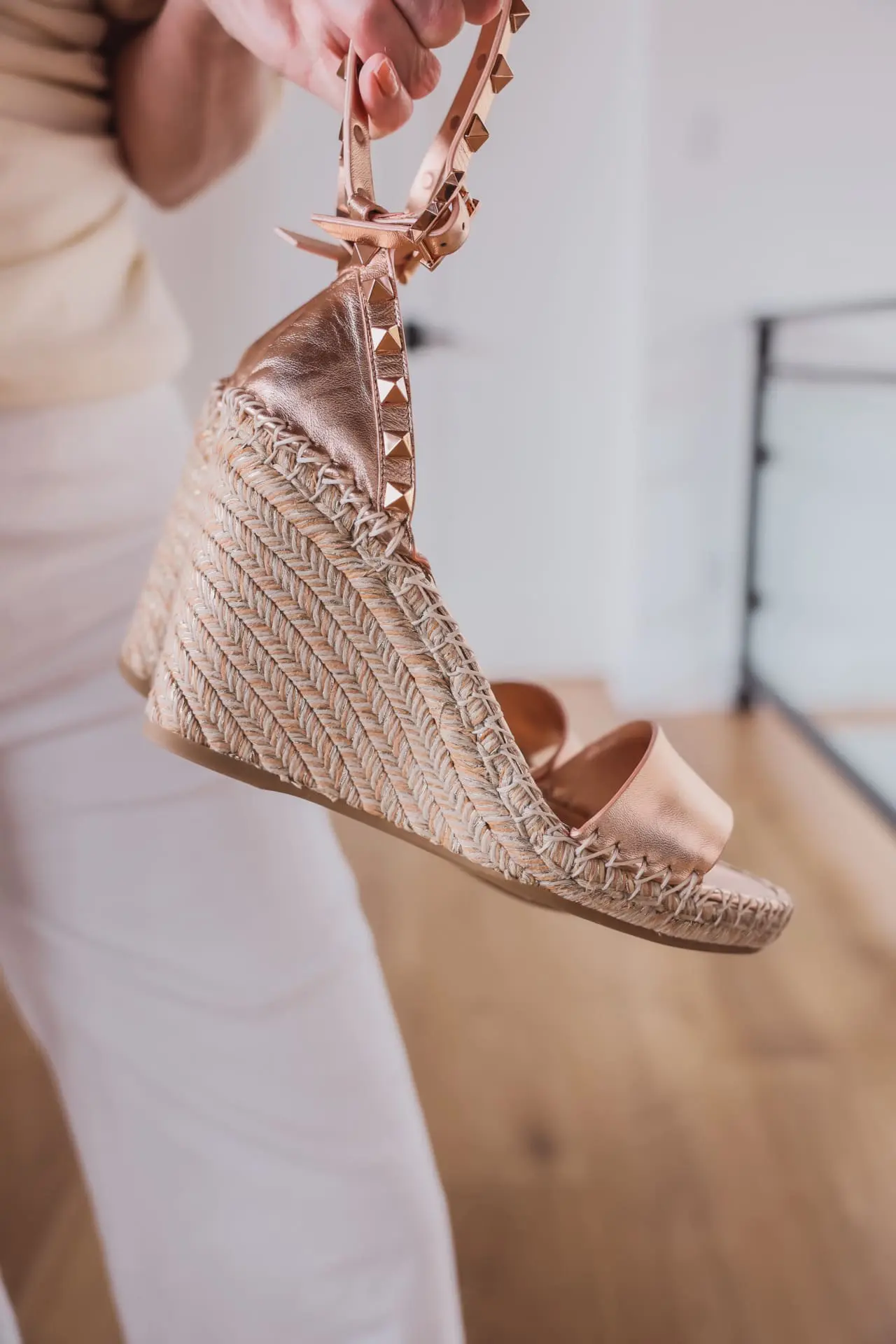Valentino Rockstud Espadrille Wedge Sandals