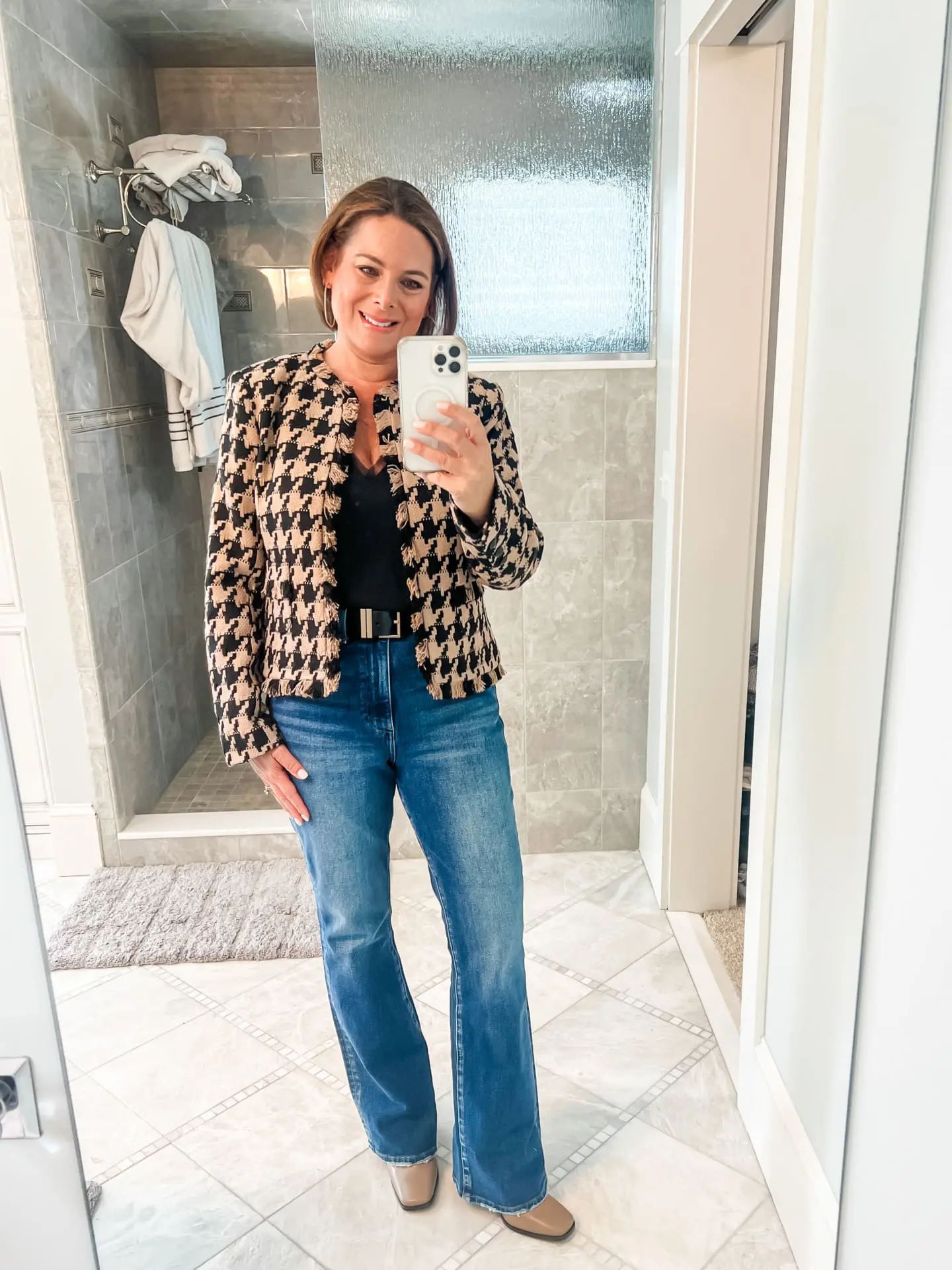 houndstooth open front blazer