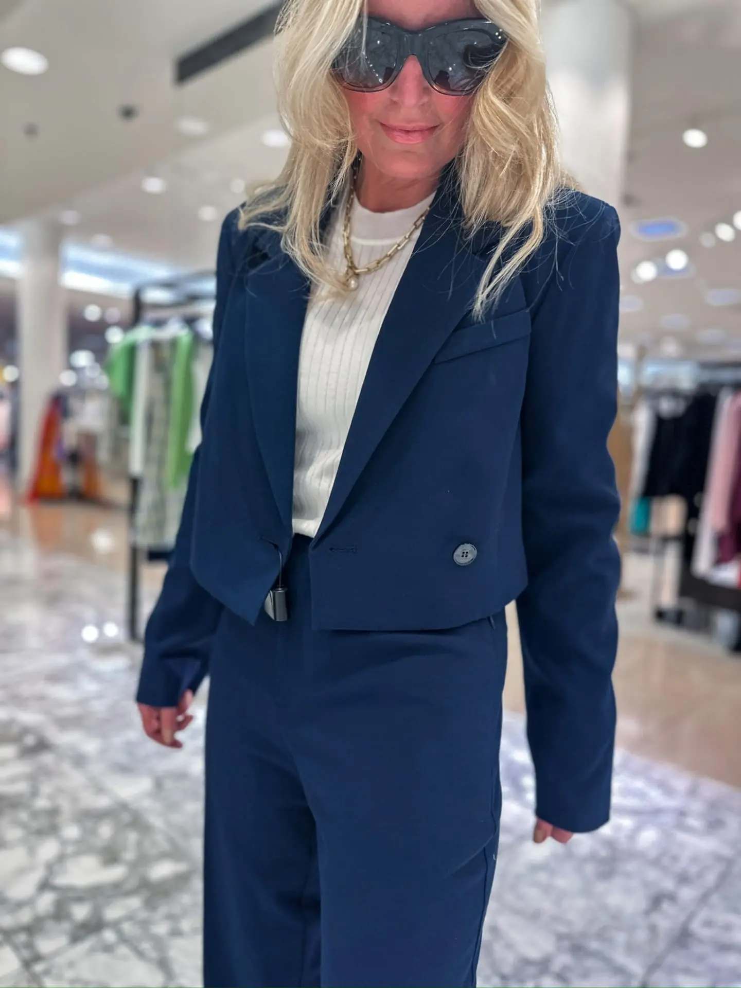 nordstrom anniversary sale, nordstrom anniversary sale 2023, nordstrom anniversary sale catalog, nordstrom anniversary sale favorites, nordstrom anniversary sale must haves, nsale over 40, nordstrom anniversary sale over 40, what to buy at nordstrom anniversary sale, erin busbee, busbee style, fashion over 40, paige ivory sweater tank, navy frame cropped blazer, navy frame wide leg pants, dolce vita platform sandals