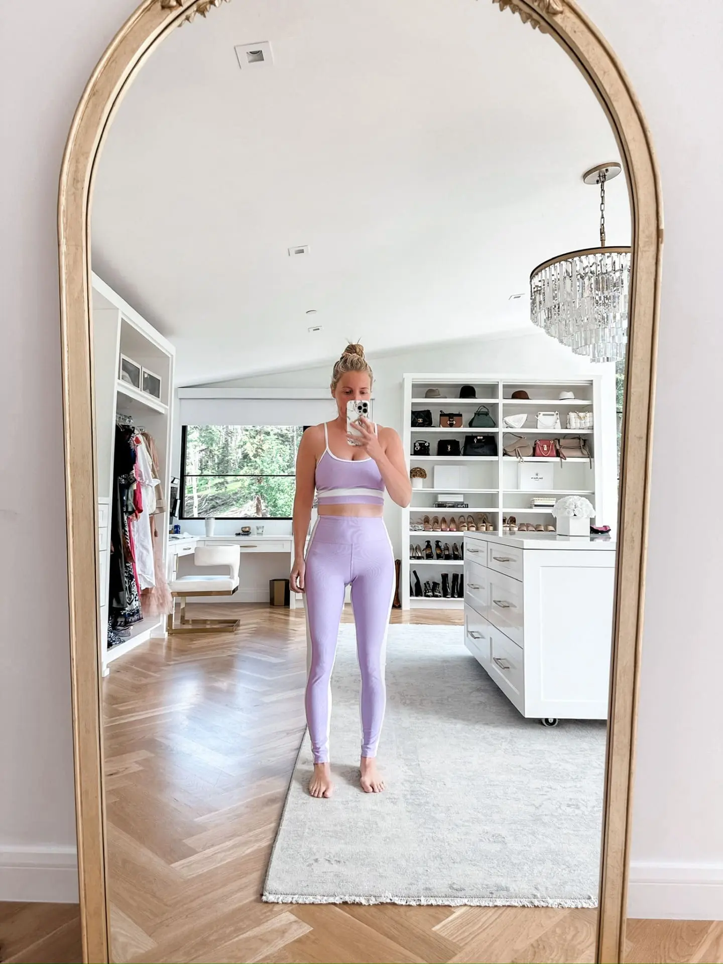 lavender beach riot leggings and matching sports bra