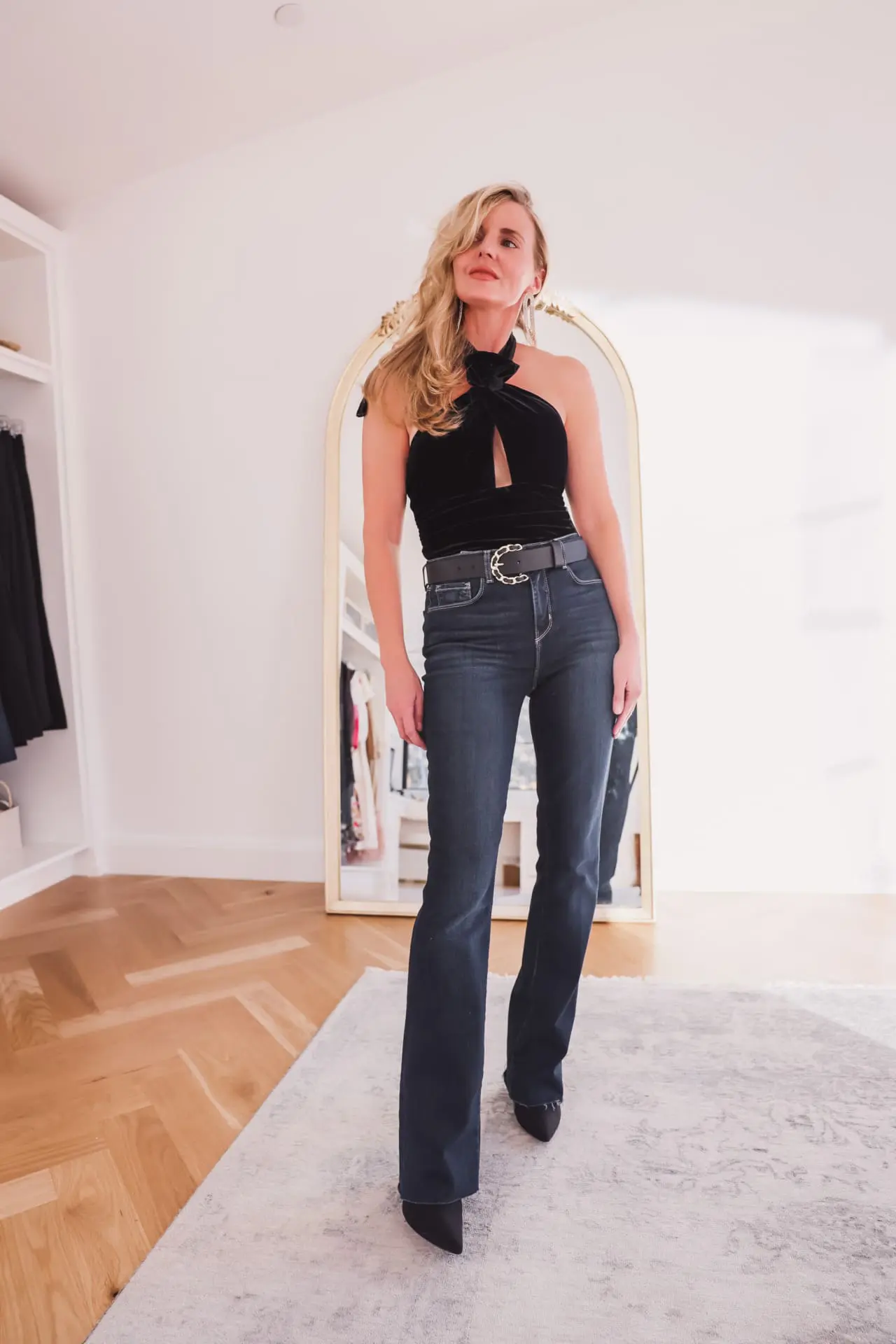 Black halter top with jeans
