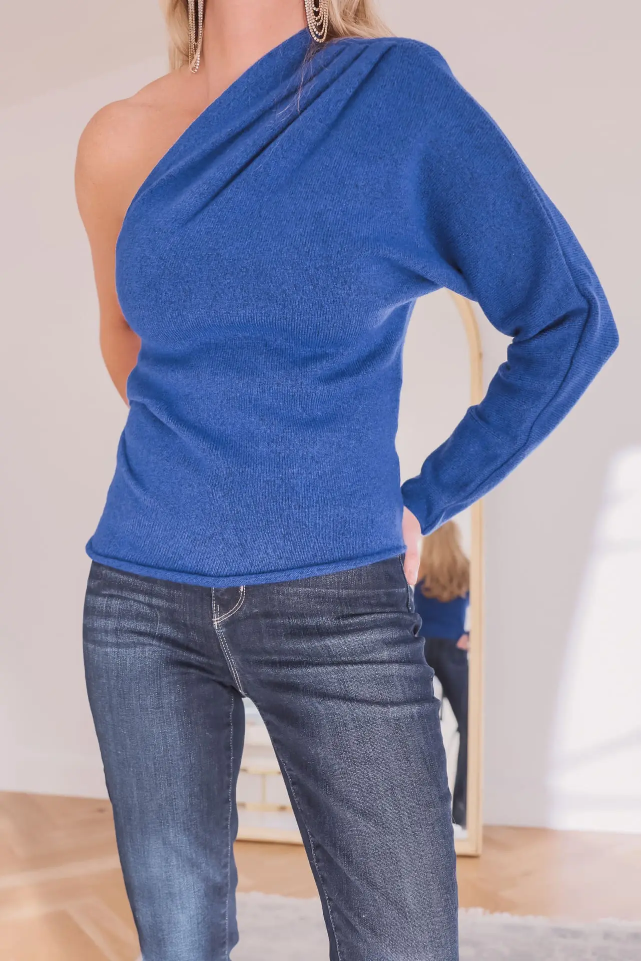 Blue ASTR The Label One-Shoulder Sweater | Affordable Holiday Tops