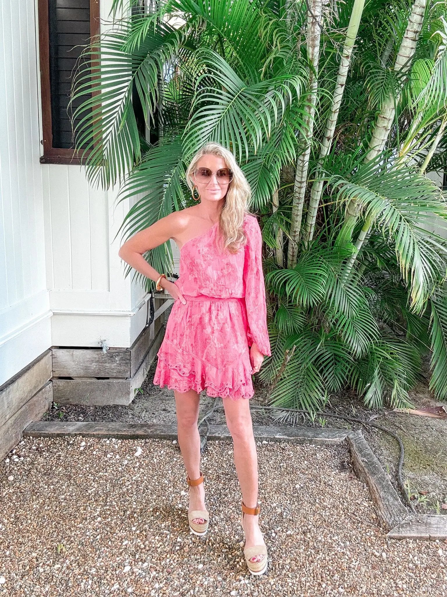 Hemant and Nandita Pink One-Shoulder Dress