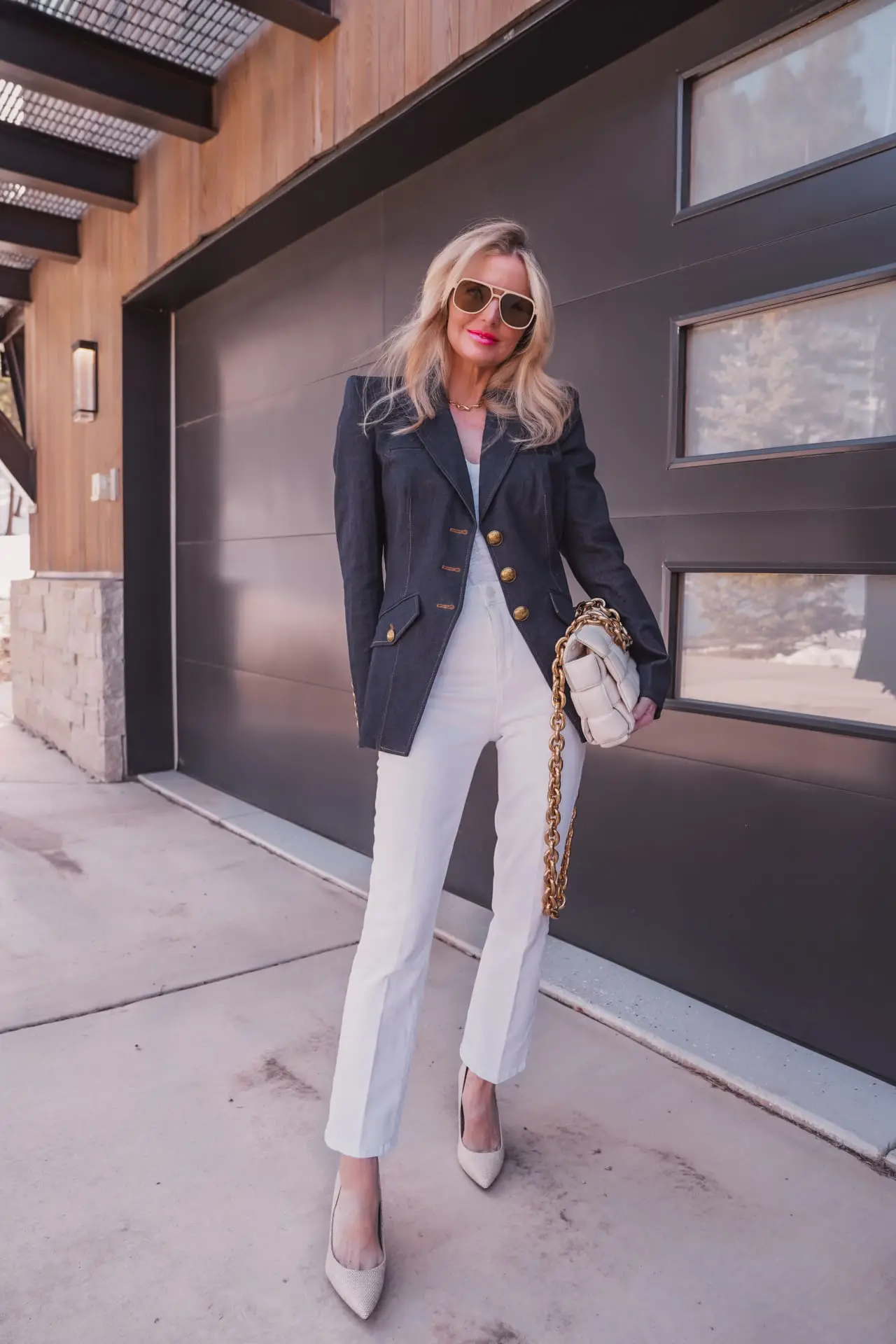 Denim Blazer with White Jeans