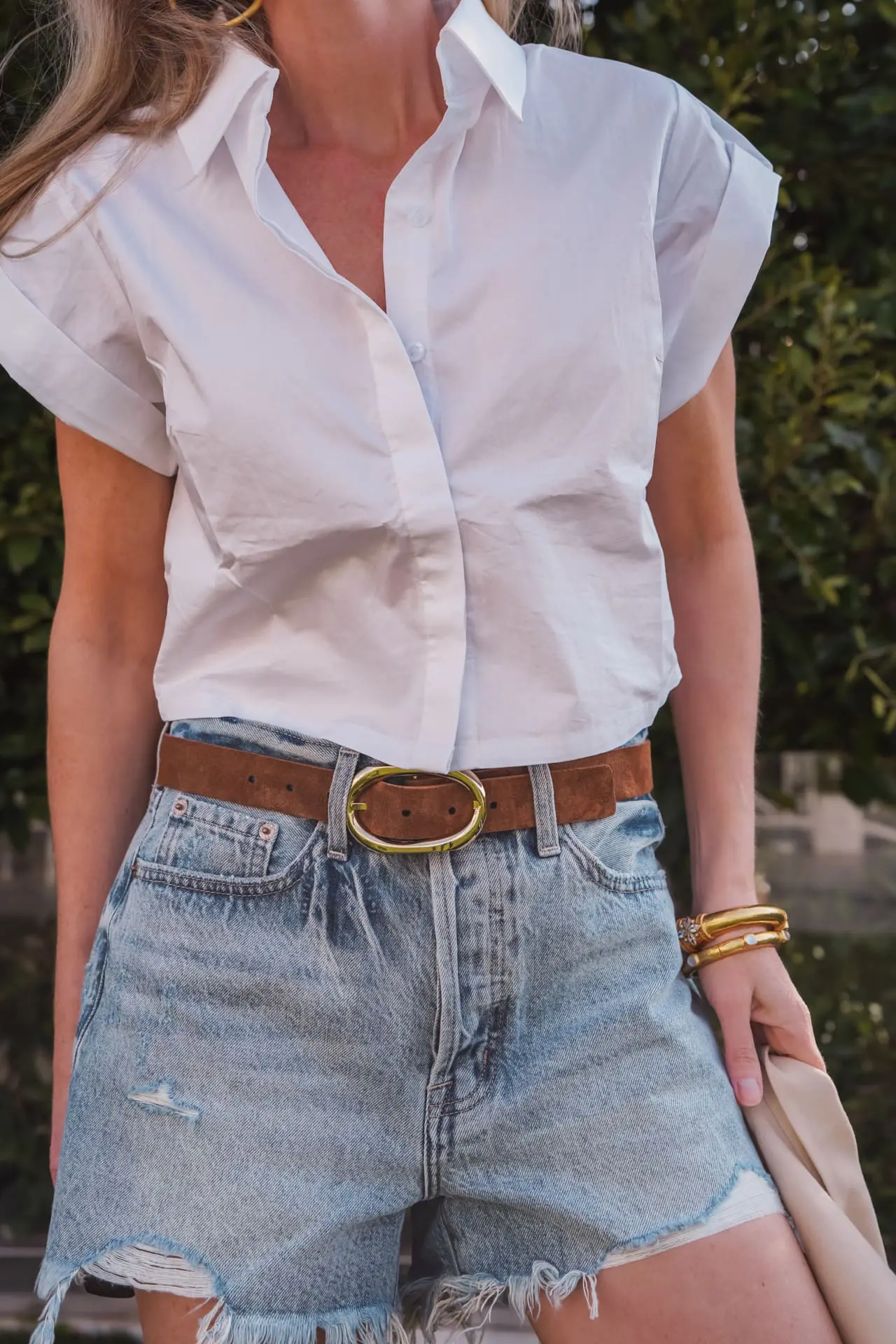 Hevron Button-Up & Denim Shorts