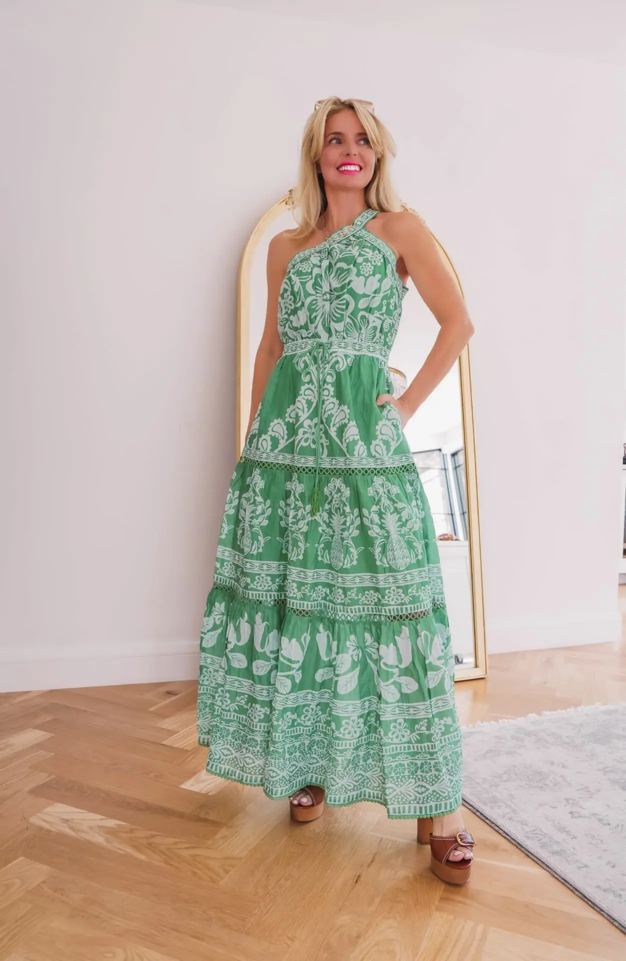 One Shoulder Tiered Print Maxi