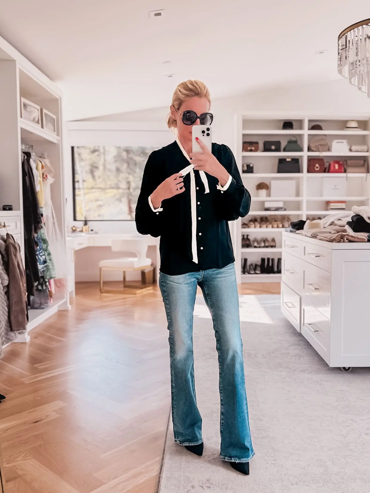 CeCe Tie-Neck Blouse & AG Jeans