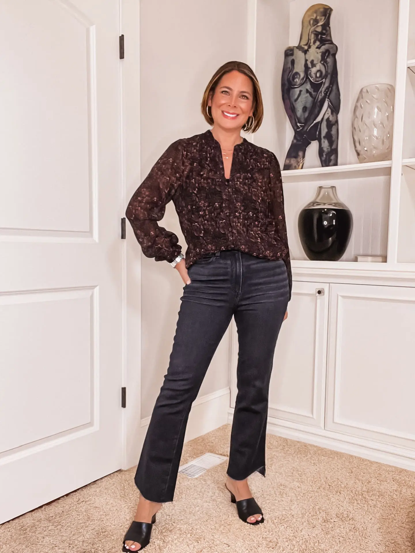 Paige Blouse & Frame Cropped Bootcut Jeans