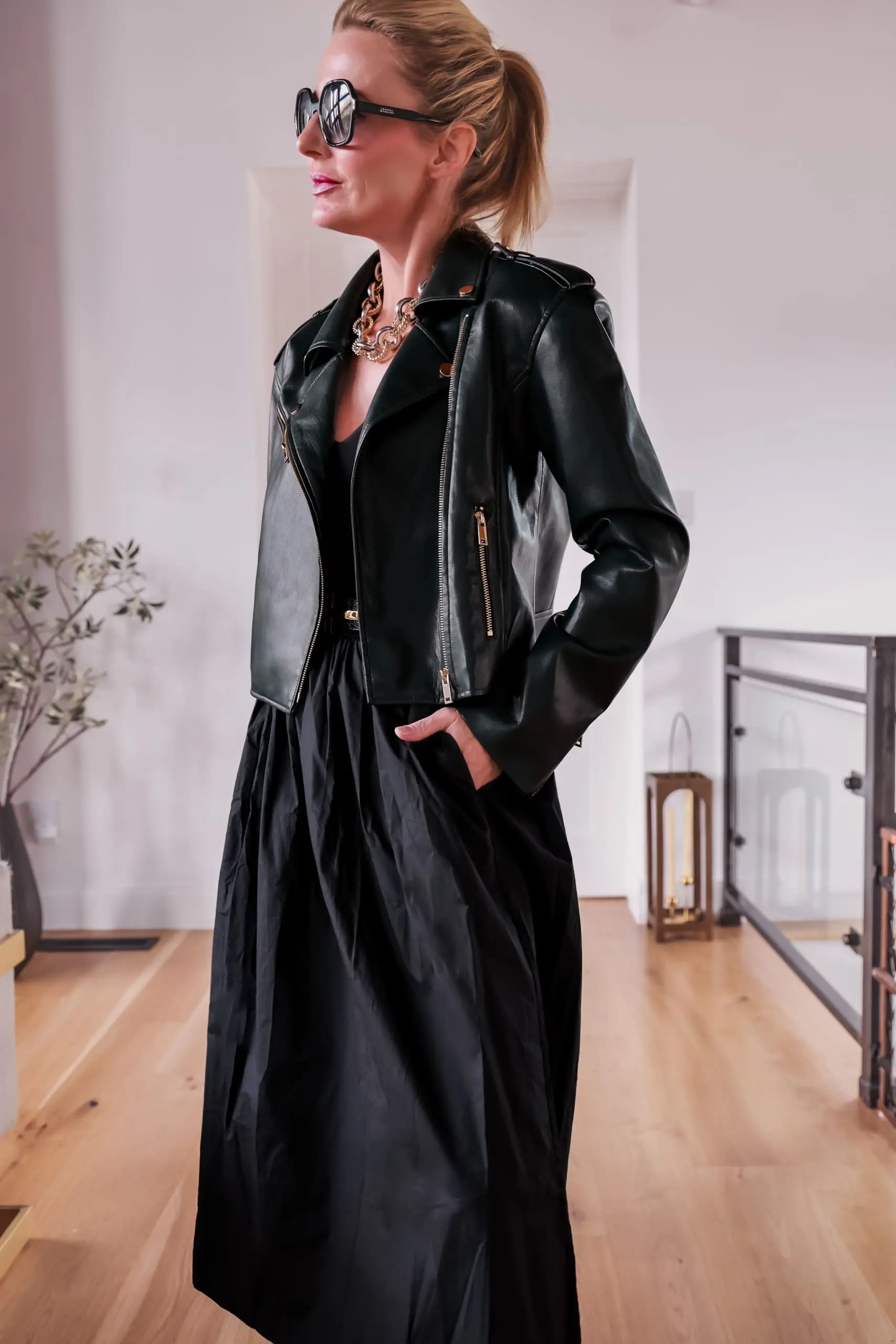 Leather Jacket with Dress for Fall
