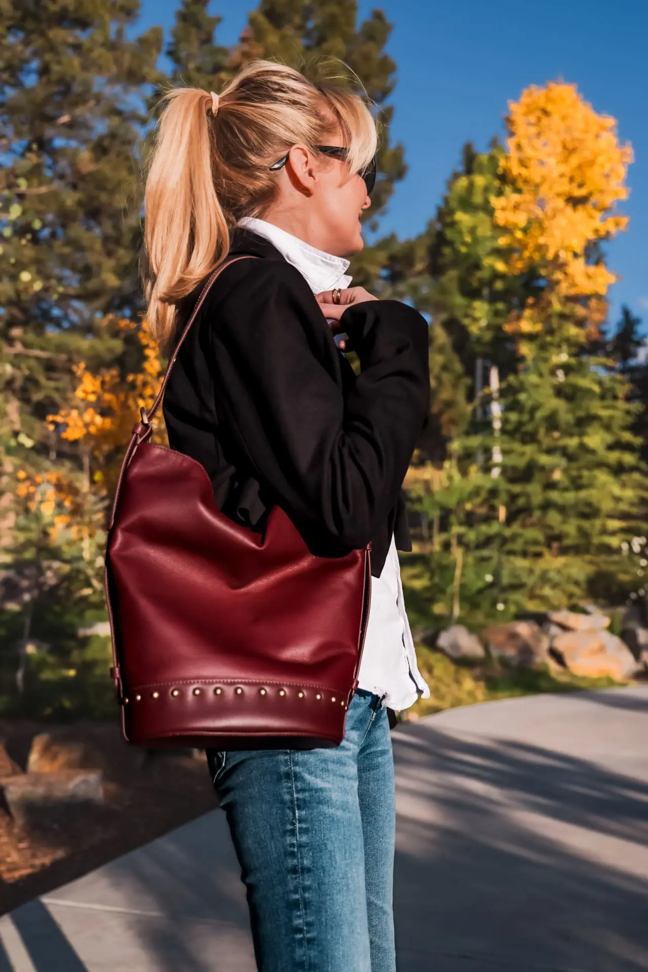 burgundy handbag by Vince Camuto