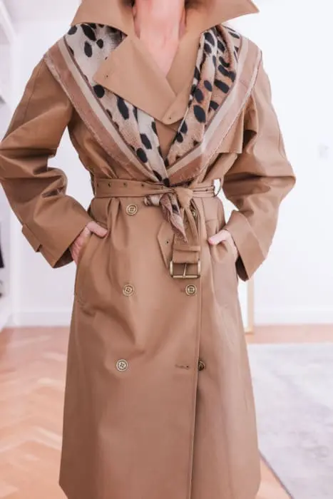 Givenchy leopard print scarf, Michael Kors trench coat