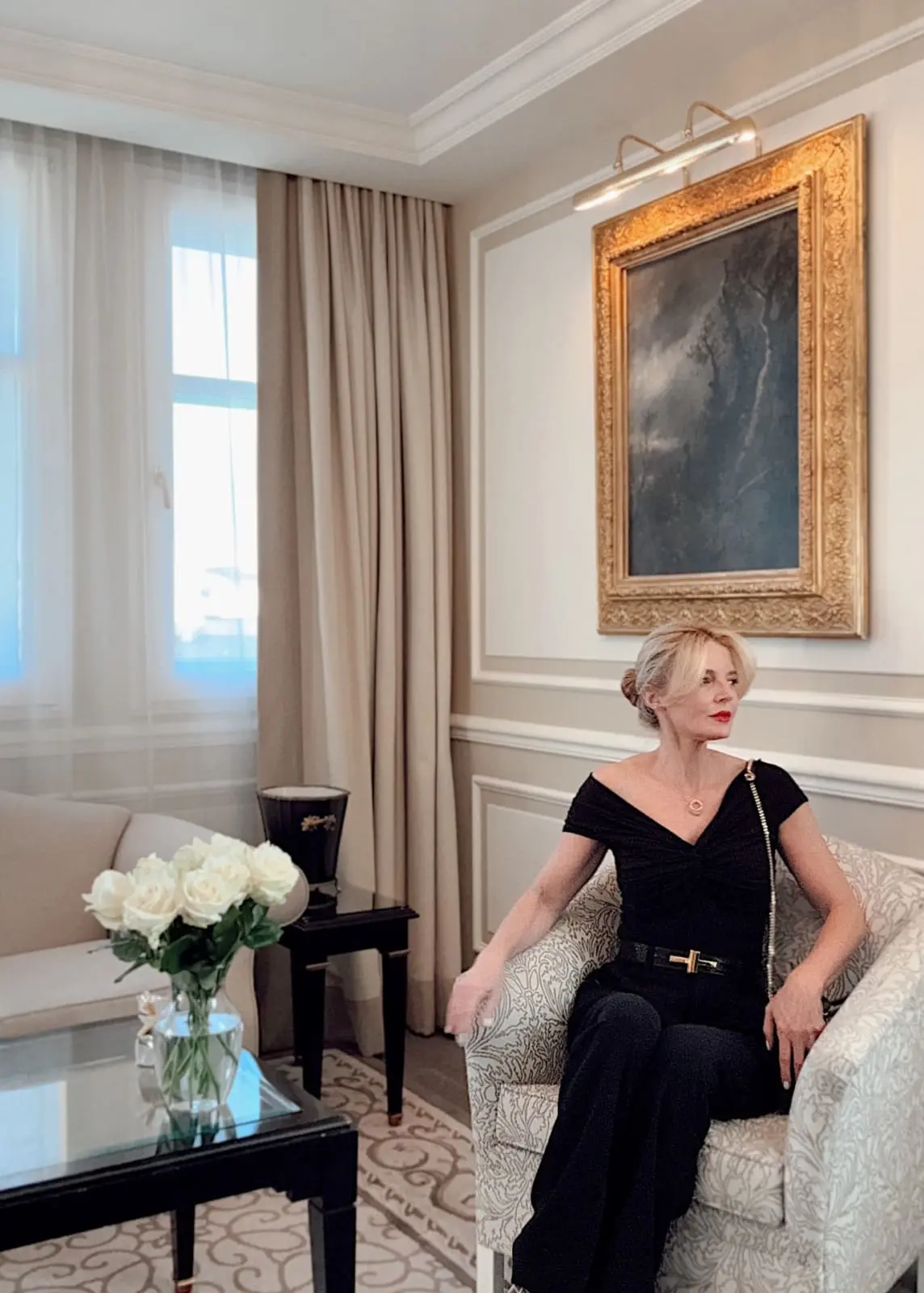 black off shoulder top with black trousers, perfect European Inspired outfits