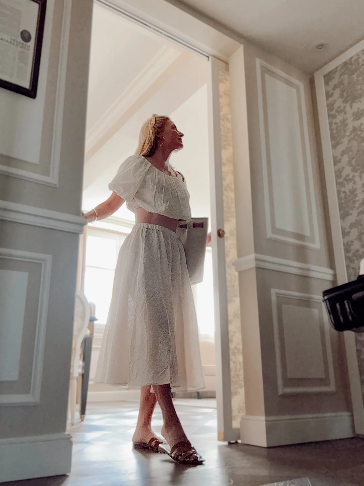 european inspired outfit idesa featuring a white skirt set by Staud