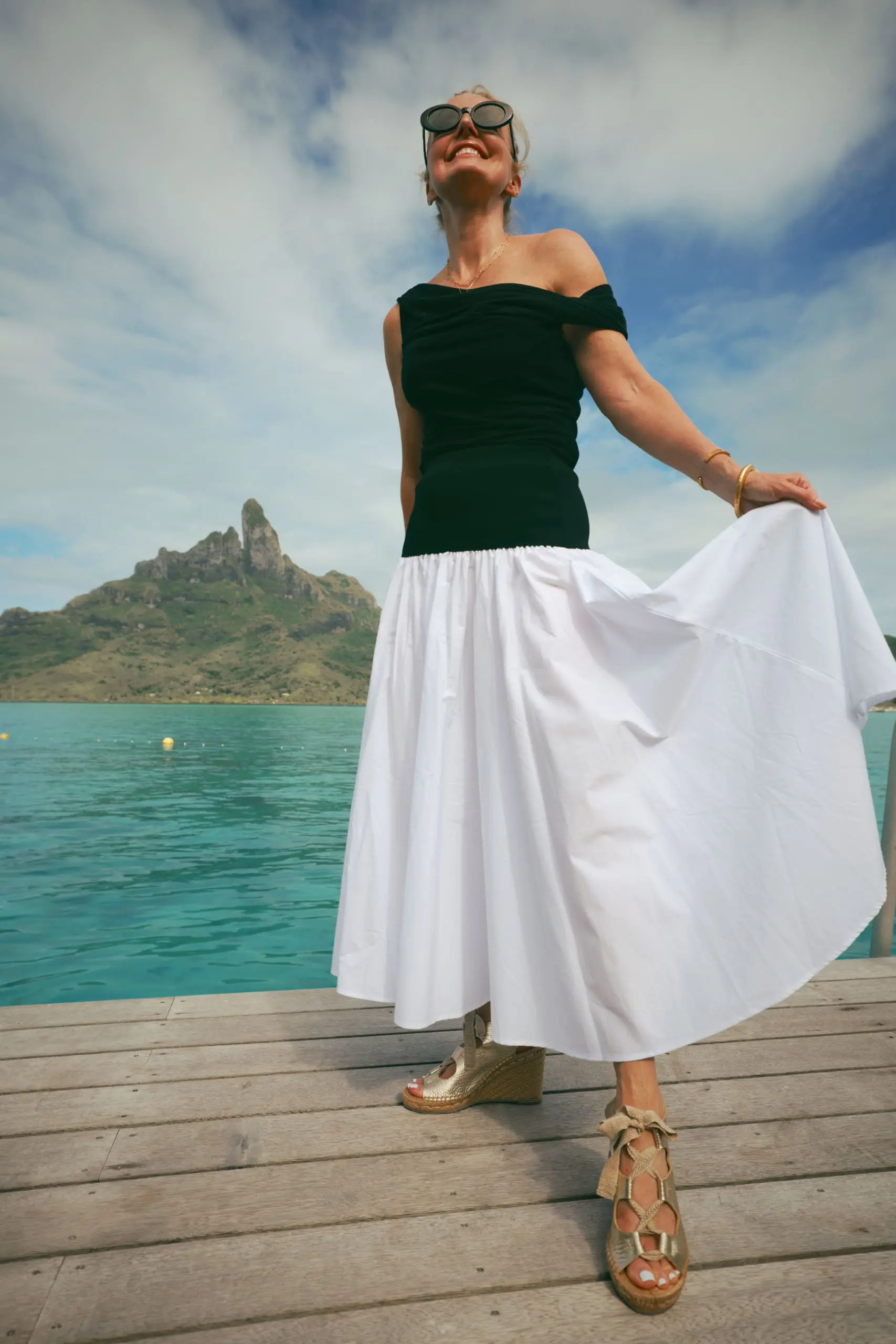 vacation outfit, black and white skirt set