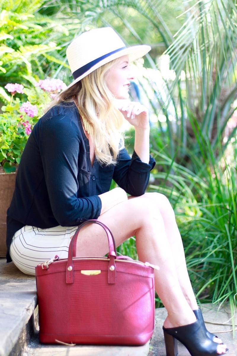 West 57th Street Satchel in red lizard and panama hat