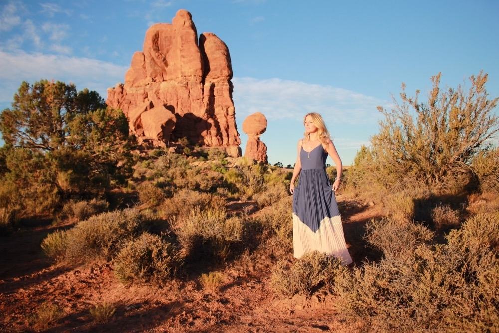 Maxi Dress, Moab Utah, Arches National park. pleated dress