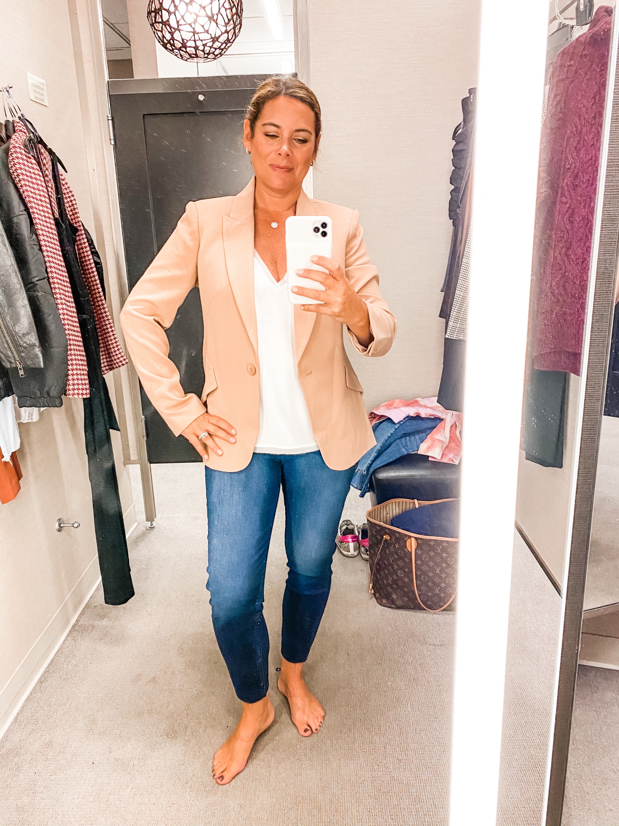Nordstrom Sale Outfits, Erin Busbee Of Busbee Style And Her Team Sharing Their Favorites From The Nordstrom Anniversary Sale 2020 Including Hive Manager Denise Wearing A Beige L'Agence Blazer