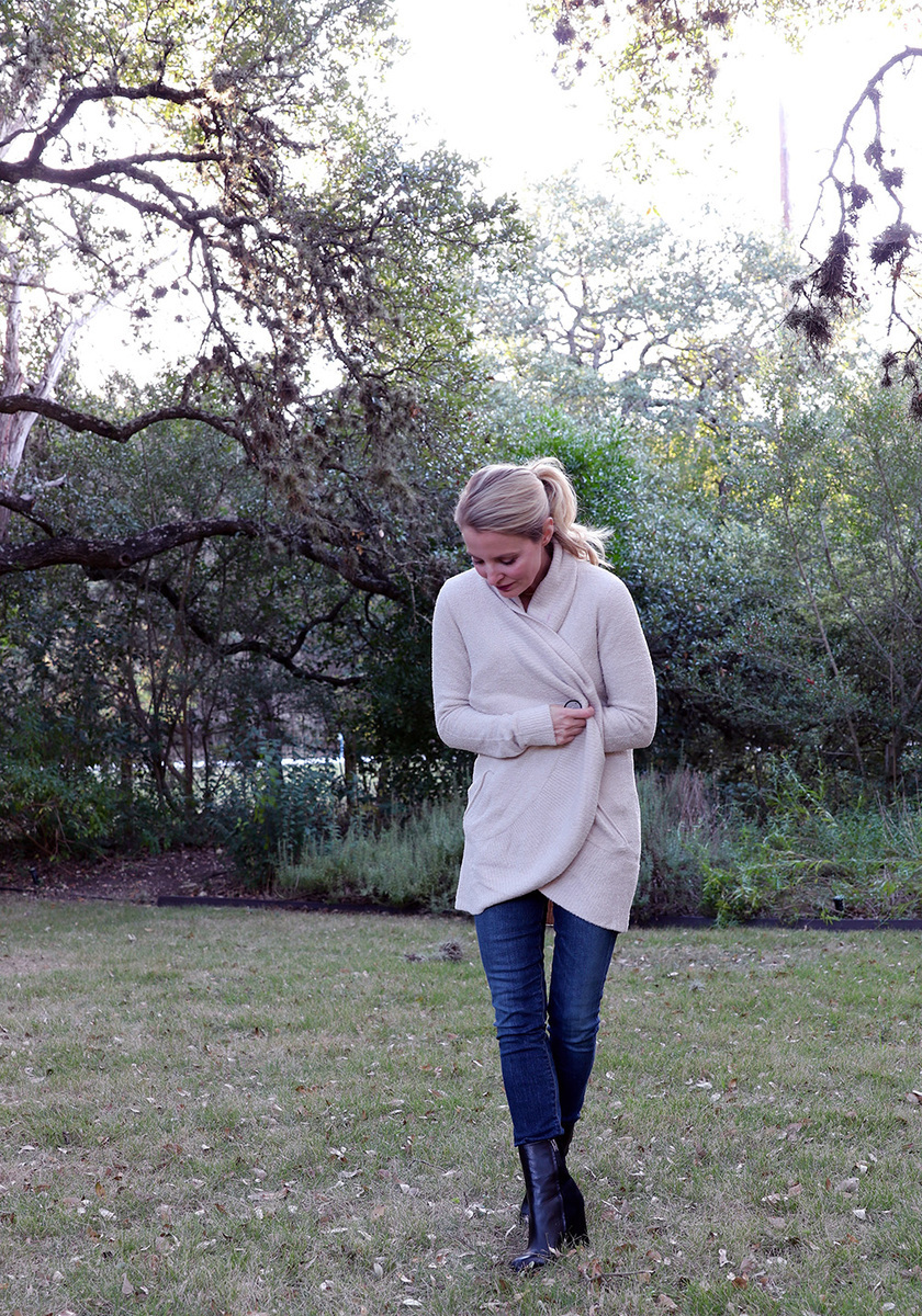 my favorite cozy sweater of the season is this white barefoot dreams cardigan from nordstrom 