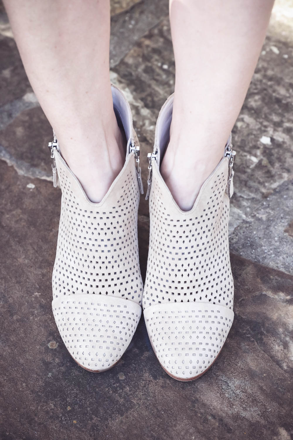 spring wardrobe basics, spring booties by Rag and bone from nordstrom in beige with perforations worn by Erin Busbee of busbeestyle from san antonio texas, fashion blogger and youtuber
