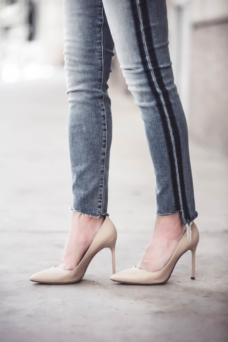 Reward Style Blogger Conference // What I Wore // Manolo Blahnik BB Pumps with Mother denim step hem racing stripes skinny jeans 