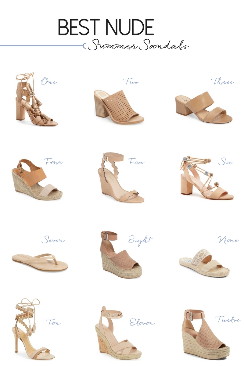 Best Nude Sandals for Summer featuring fashion blogger Erin Busbee and her top 12 beige shoe picks