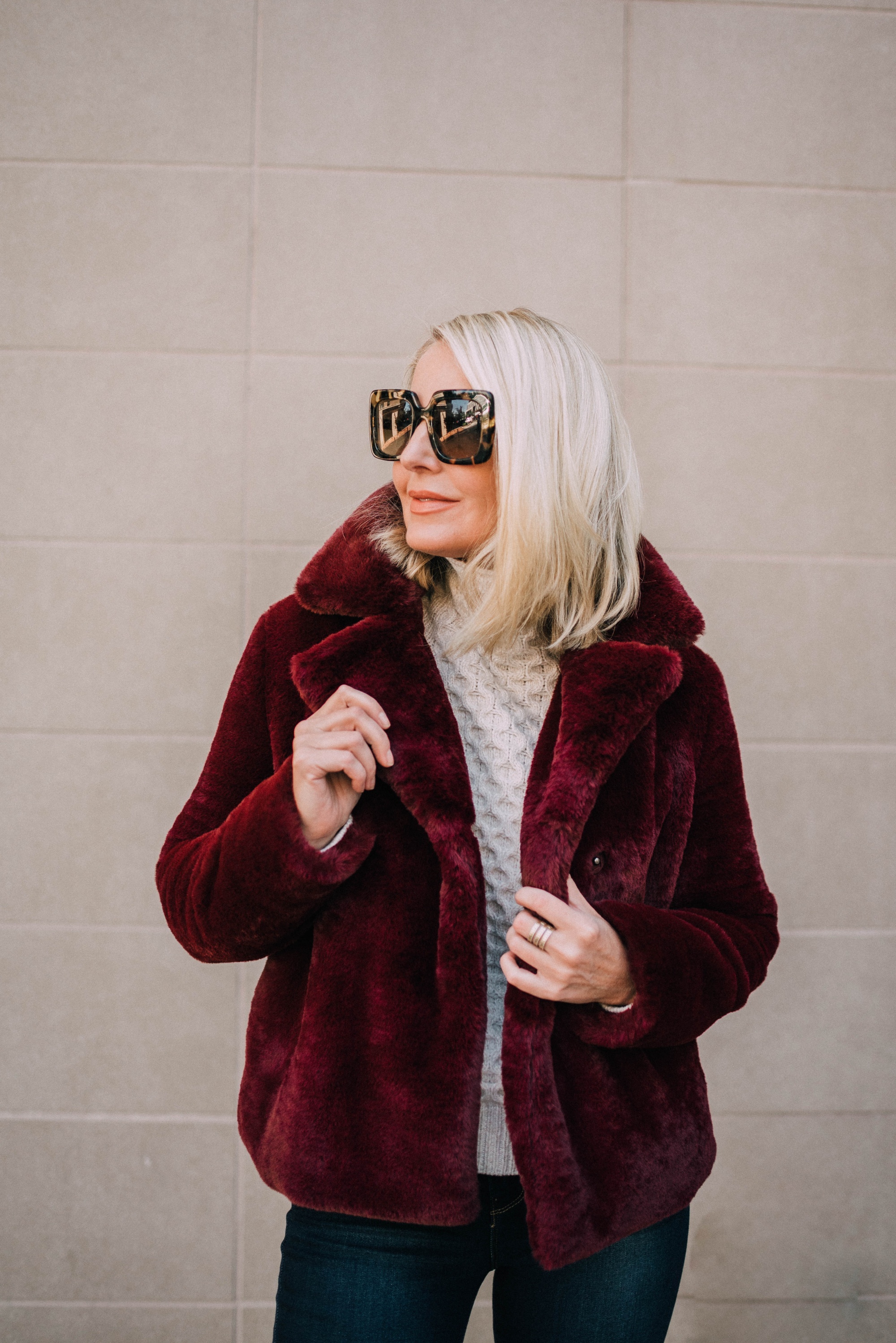 Frame burgundy faux fur jacket nordstrom anniversary sale fashion blogger fall winter outfit